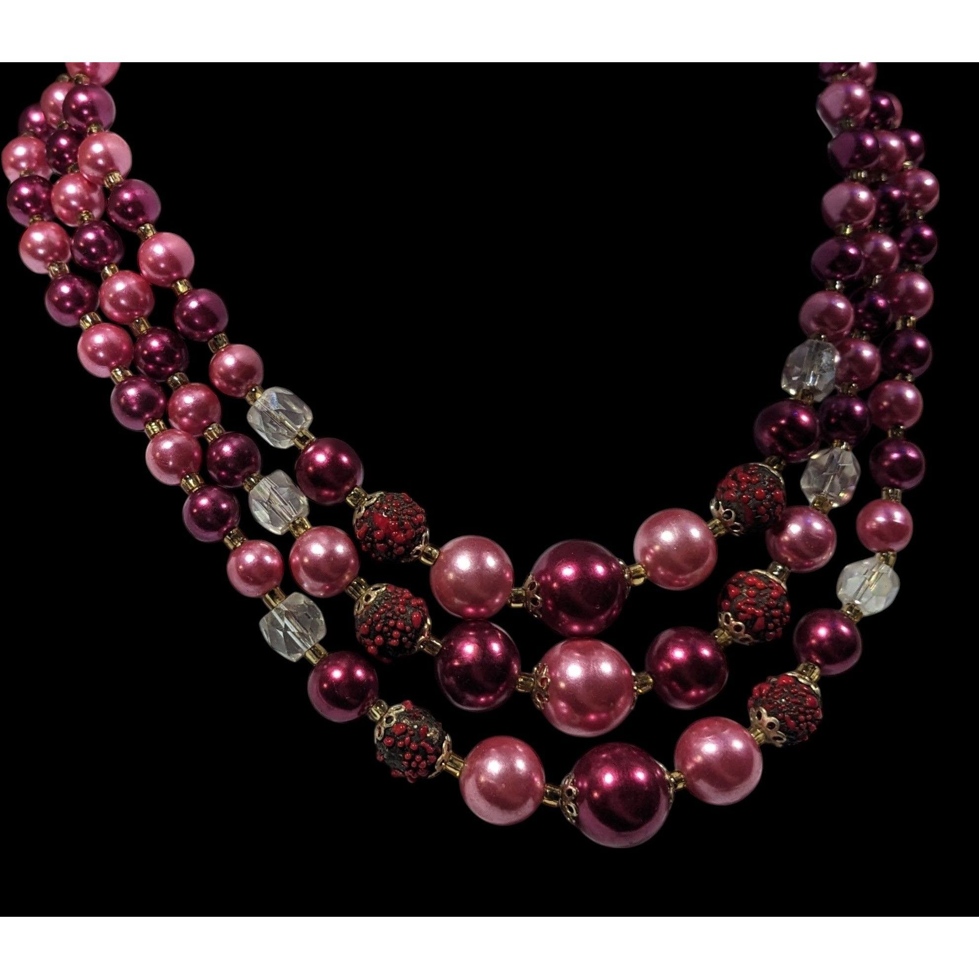 Other Vintage Japan Pink And Red Metallic Beaded Multilayer Neckla Size ONE SIZE - 3 Thumbnail