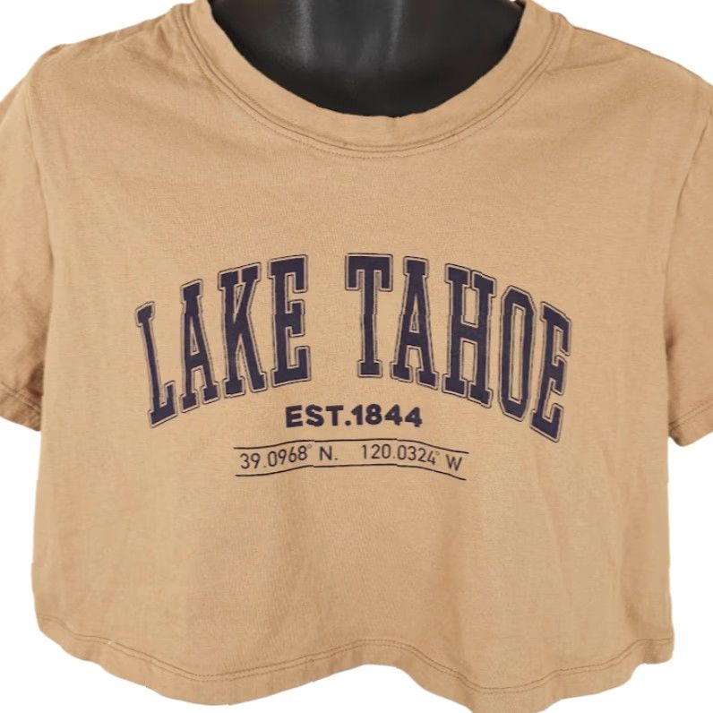 Vintage Lake Tahoe Crop Top T Shirt Womens Size Medium Beige Travel Destination Tee Size M / US 6-8 / IT 42-44 - 2 Thumbnail