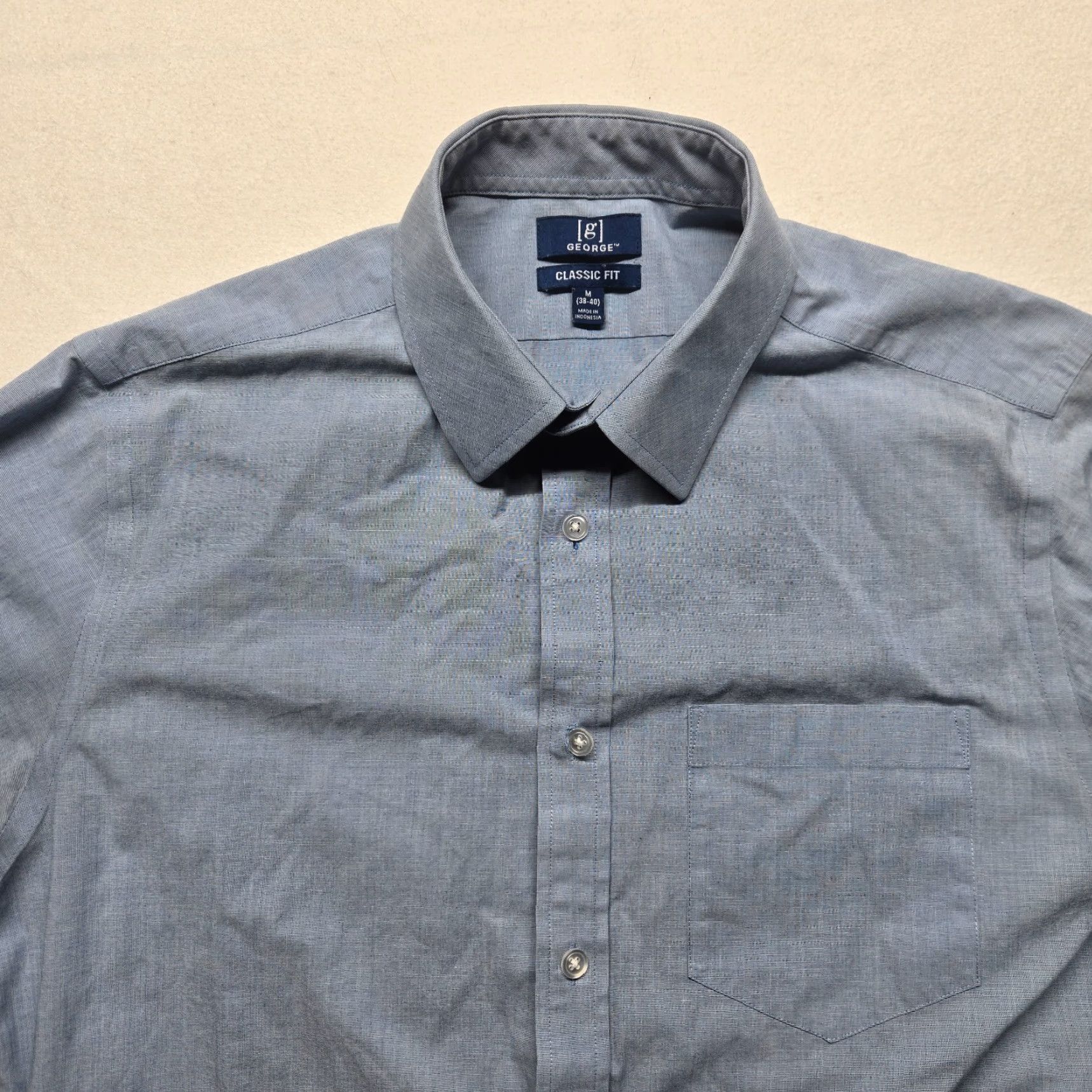 George VINTAGE? No. George Shirt Adult Men M Blue Long Sleeve Button-Up 38-40 Cotton Polyester Casual Classic, Easy Care Mens Size US M / EU 48-50 / 2 - 2 Thumbnail