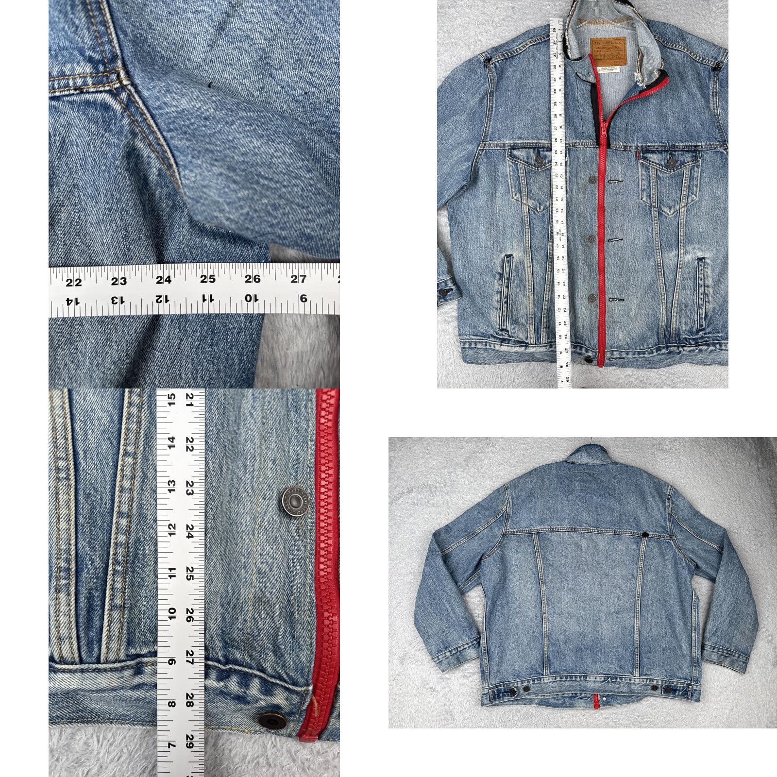 Levi's VINTAGE Levi's Premium Denim Jacket Mens 2XL Blue Trucker Zip Light Wash Distressed, Full Zip, Pockets, Collared, Regular Fit, Jacket Size US XXL / EU 58 / 5 - 8 Thumbnail