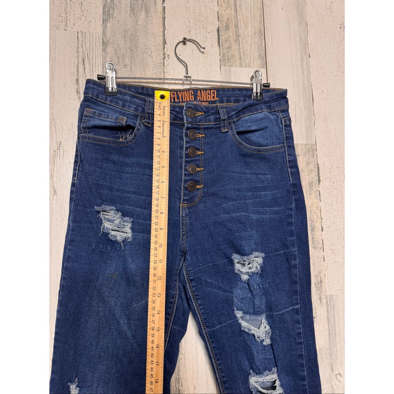 Other Flying Angel High Rise Distressed Skinny Jeans Dark Wash Button Fly – Size 9 Size 28" / US 6 / IT 42 - 2 Thumbnail