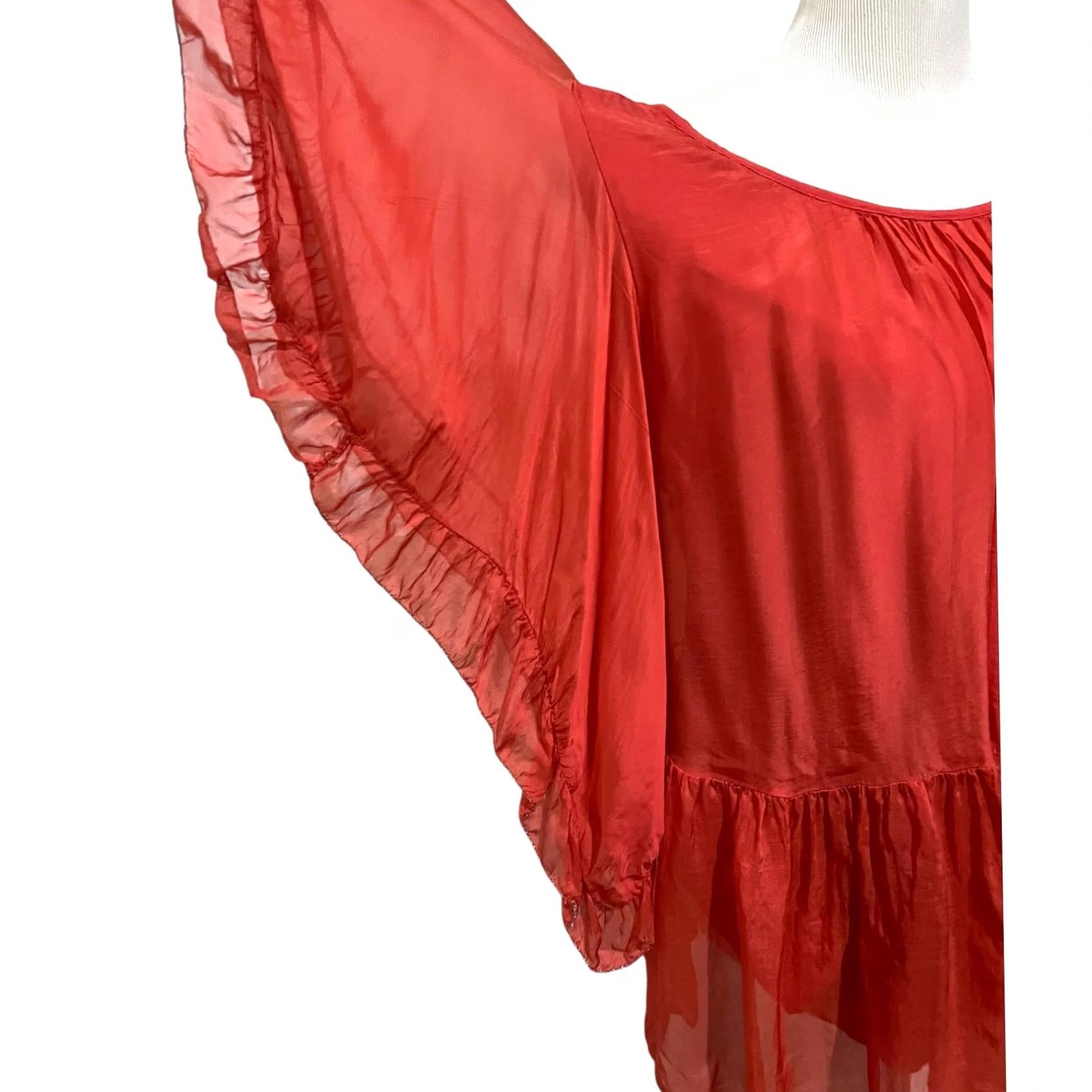 Vintage Belle France Silk Blend Top Blouse M Coral Boho Fairycore Ethereal Flowing Kimono Sleeve Women Smart Casual Party/Cocktail Regular XS? Size M / US 6-8 / IT 42-44 - 2 Thumbnail