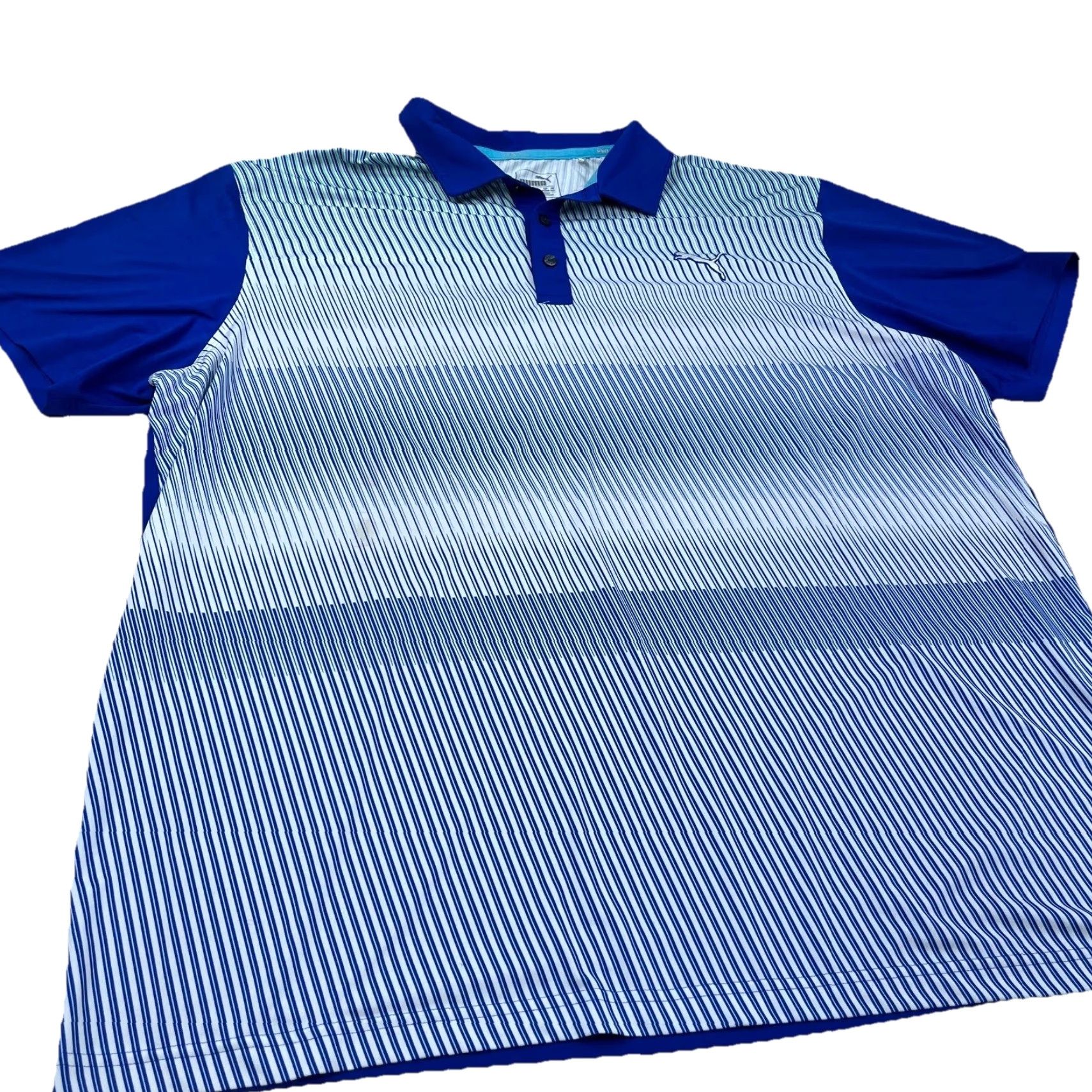 Puma Puma Polo Shirt Men XXL Blue White Striped Geometric Performance Golf Adult Size US XXL / EU 58 / 5 - 6 Thumbnail