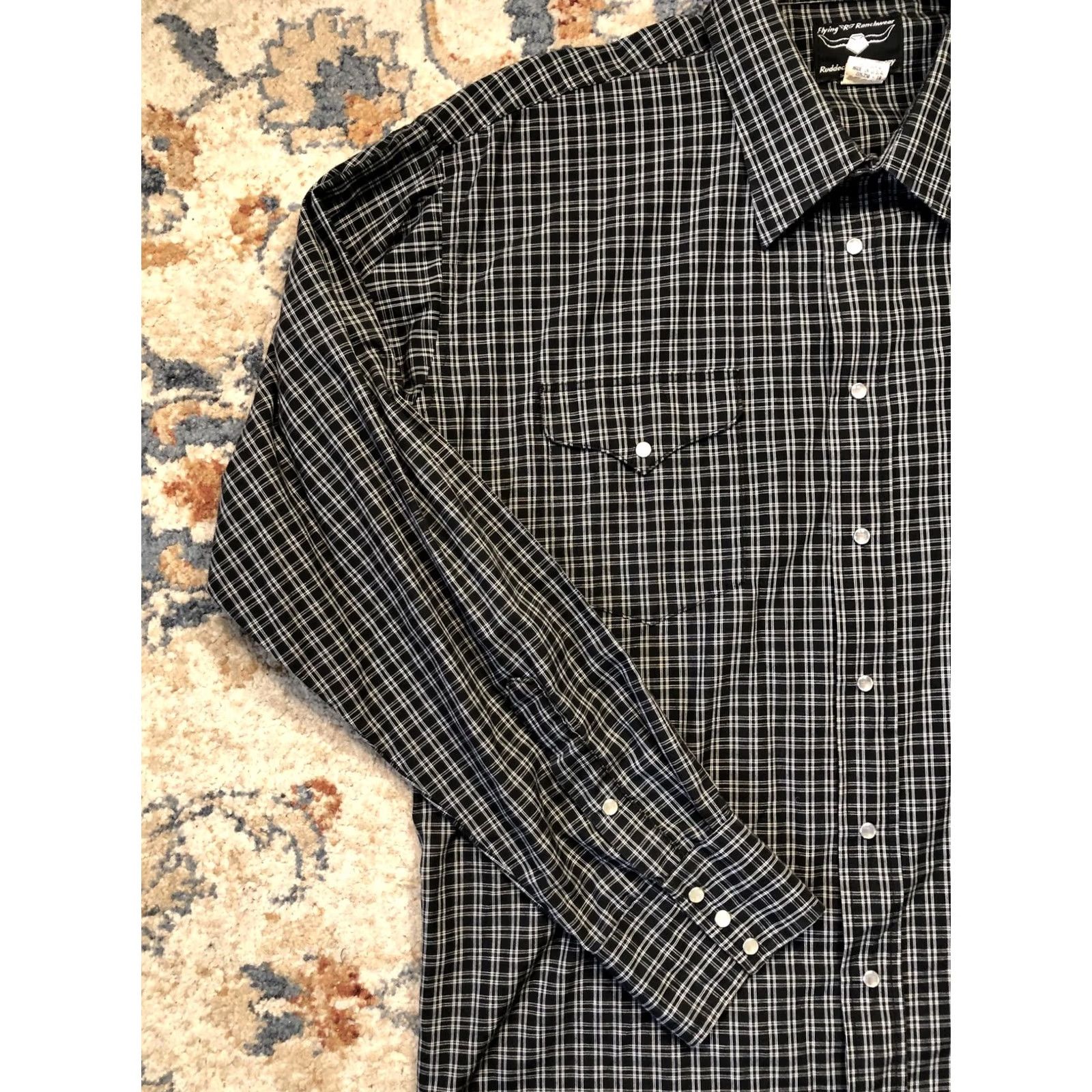 Vintage Flying R Ranchwear Shirt Mens 2XL Black White Plaid Pearl Snap Western Made USA Shirt Size US XXL / EU 58 / 5 - 3 Thumbnail