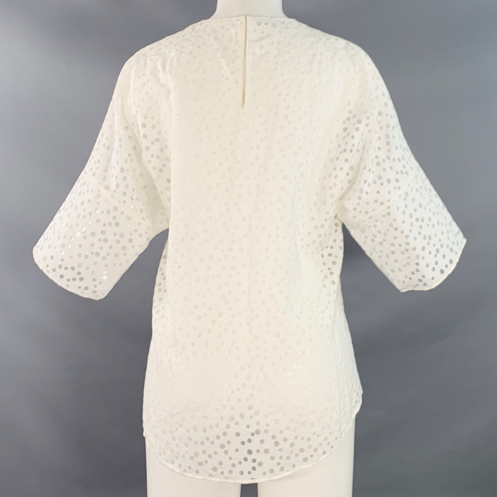 Akris 6 White Viscose Blend Dots Short Sleeve Crew Neck Casual Top Size M / US 6-8 / IT 42-44 - 4 Thumbnail