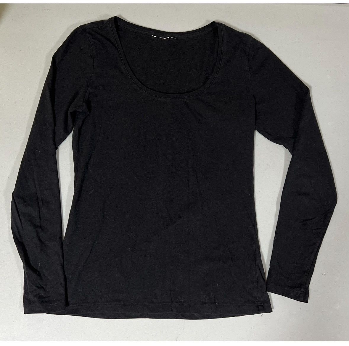 Vintage Black Solid Scoop-Neck Long Sleeve Tee T-Shirt Top Size M 🦓 Size M / US 6-8 / IT 42-44 - 2 Thumbnail