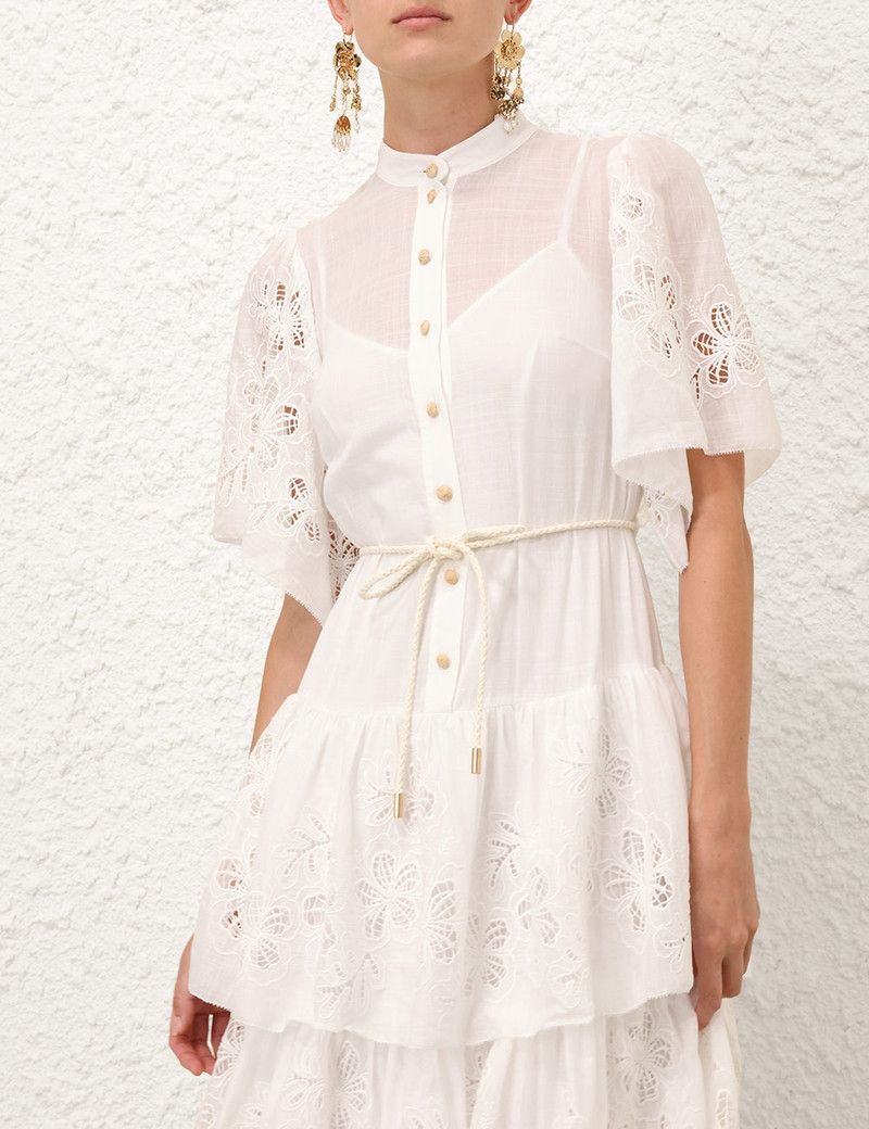 Zimmermann oc11z0126 Everley Tiered Midi Dress in Ivory Size S / US 4 / IT 40 - 5 Thumbnail