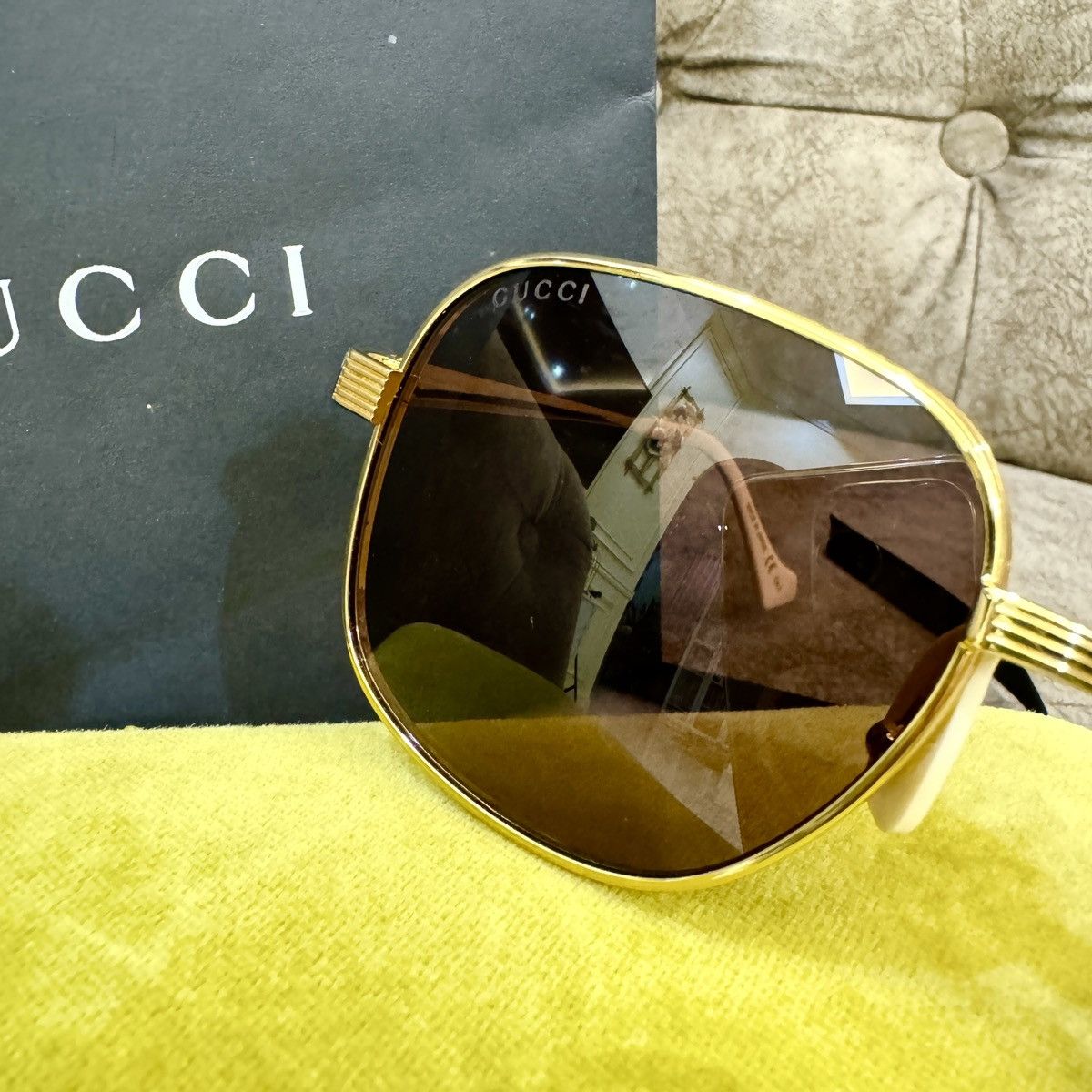 Other GUCCI 'GG0788S-002' Rectangular Square Sunglasses Gold/Brown Size ONE SIZE - 9 Thumbnail