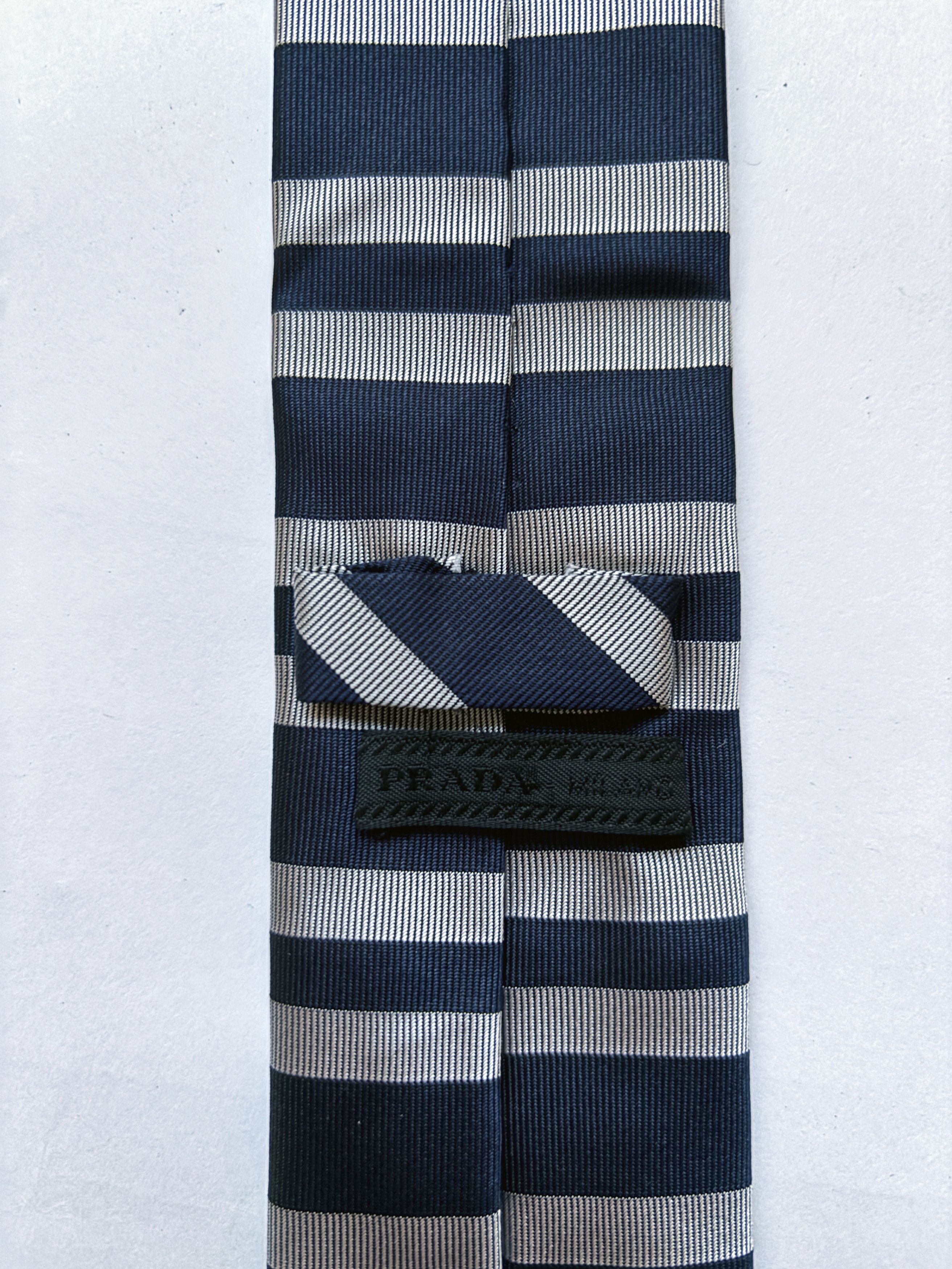 Prada ⚡️QUICK SALE⚡️Prada Blue and Silver Striped Tie Size ONE SIZE - 3 Thumbnail