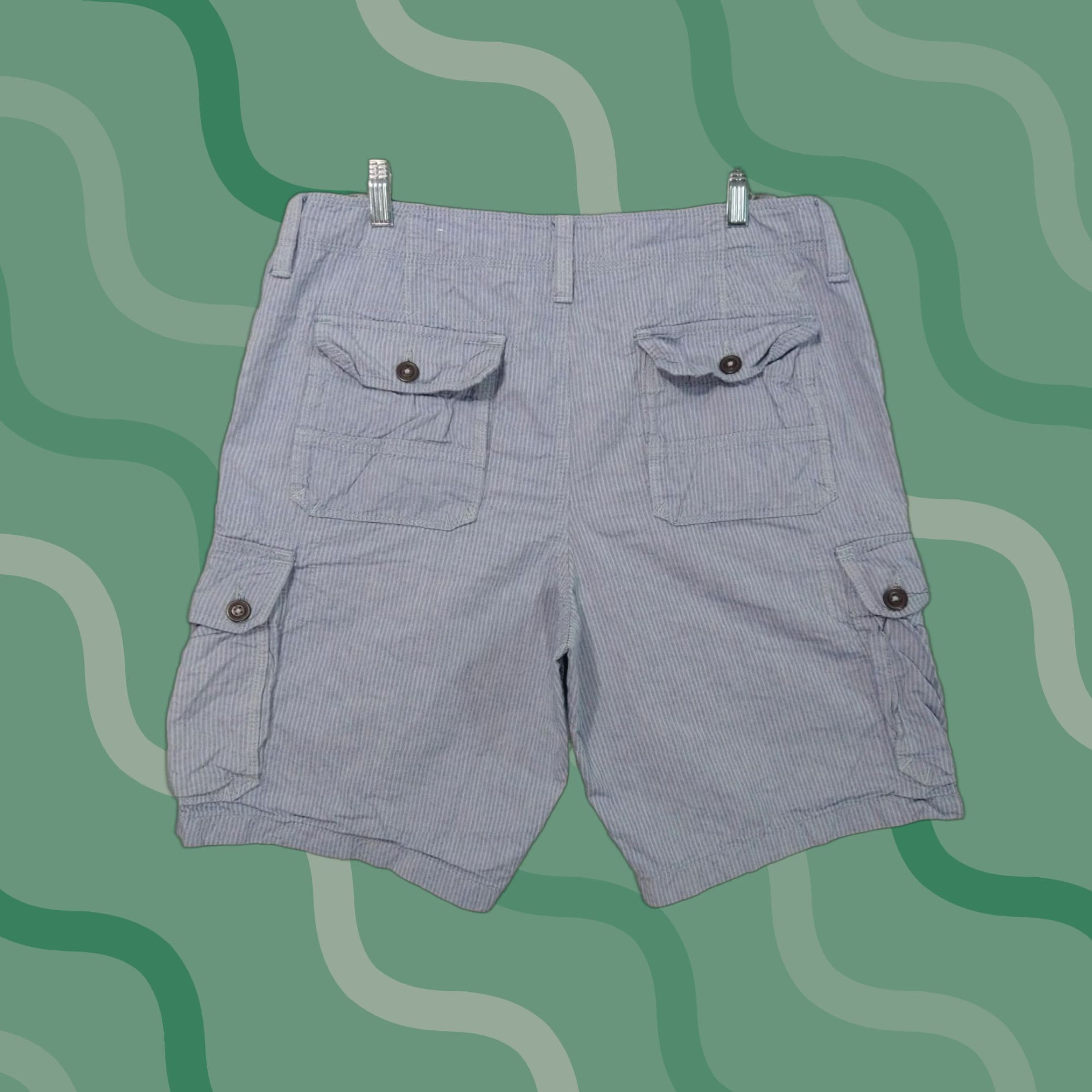 American Eagle Outfitters American Eagle Shorts Mens 33 x 10 Blue Striped Cargo Classic Baggy Mid Rise Size US 33 - 1 Thumbnail