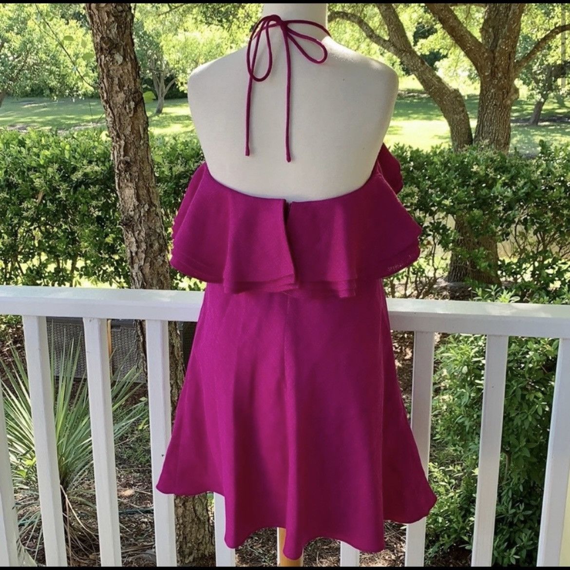 Badgley Mischka NWOT Badgley Mischka Fuchsia Pink Ruffle Halter Dress 4 Size S / US 4 / IT 40 - 5 Thumbnail