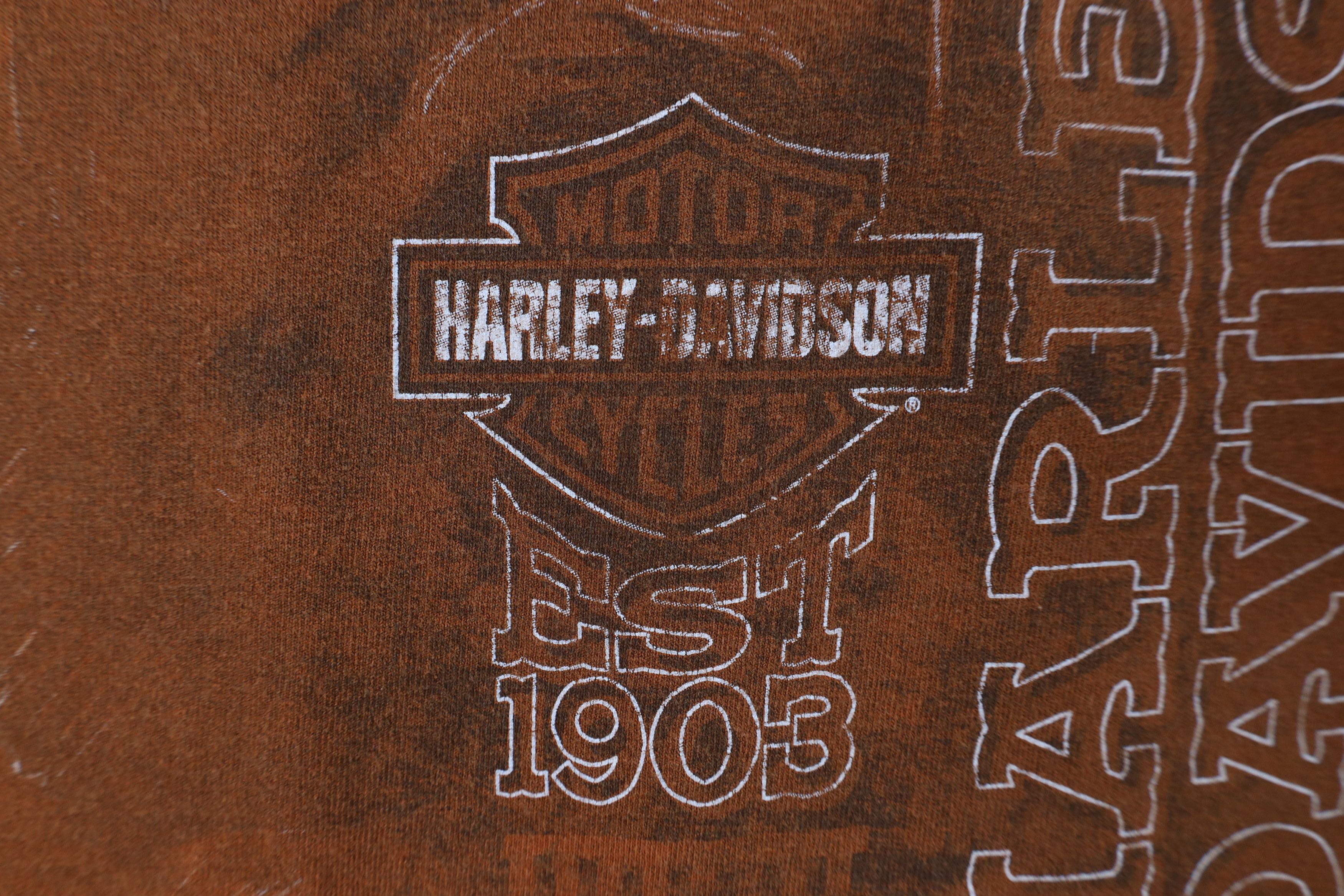 Harley Davidson × Vintage Vintage Y2K Harley Davidson Spell Out Eagle T-Shirt Orange Size US XL / EU 56 / 4 - 5 Thumbnail