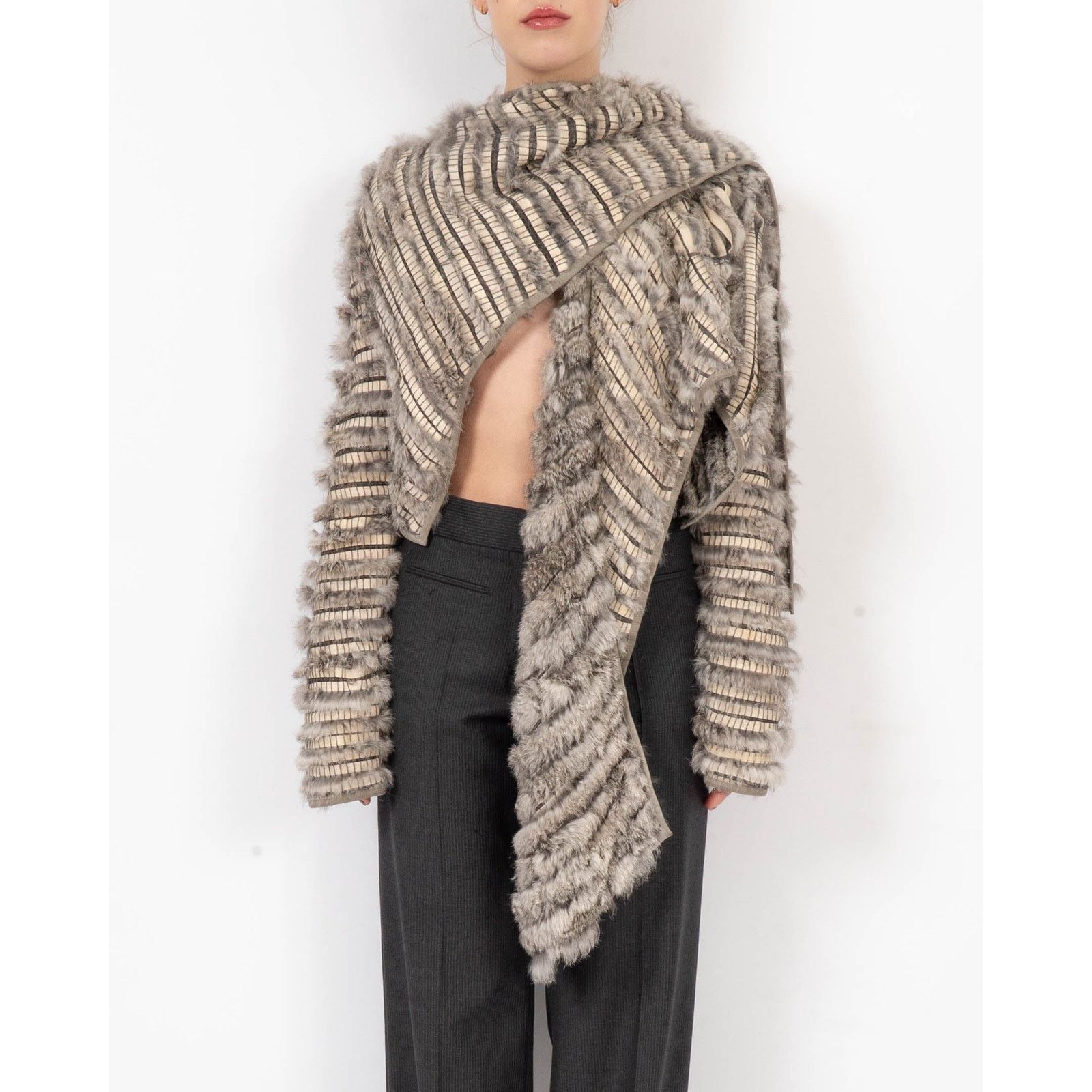 Haider Ackermann FW06 Scarf Collar Fur Jacket in Grey Mink Size S / US 4 / IT 40 - 1 Thumbnail