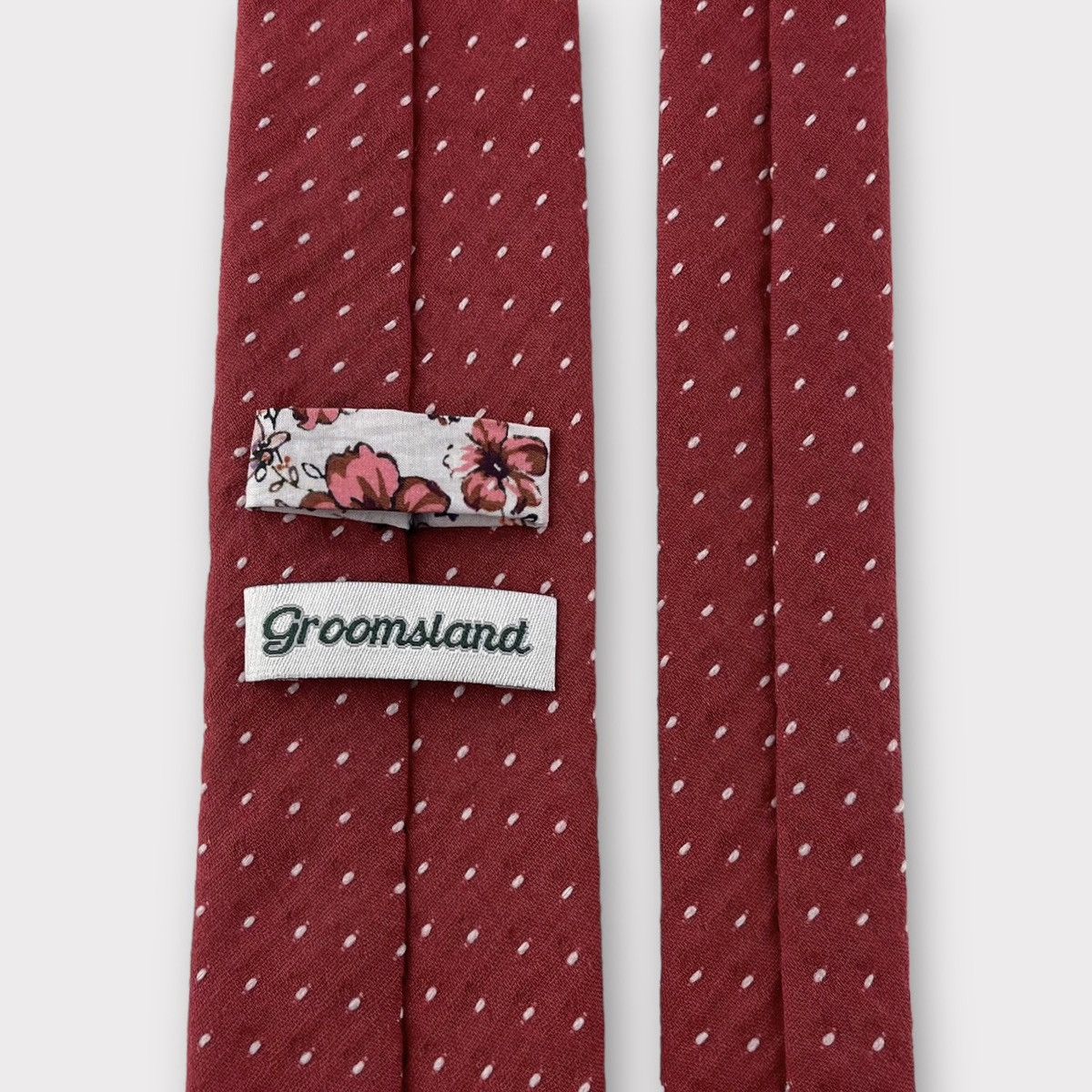 Other Men’s Ruby Red Slim Necktie w/ Embroidered Dots Size ONE SIZE - 3 Thumbnail