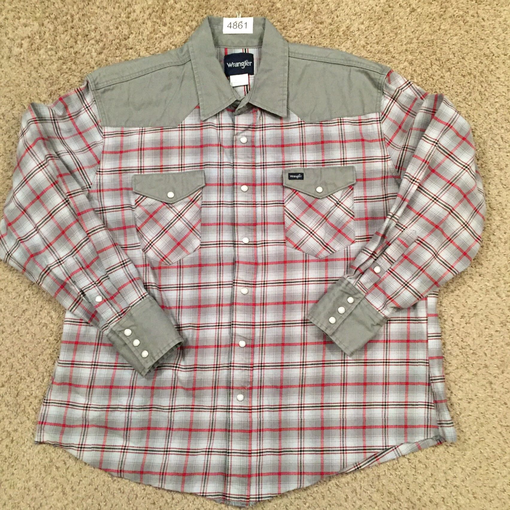 Wrangler Wrangler Shirt Mens 2X Gray Plaid Long Sleeve Heavyweight Snap Pockets Size US XXL / EU 58 / 5 - 2 Thumbnail