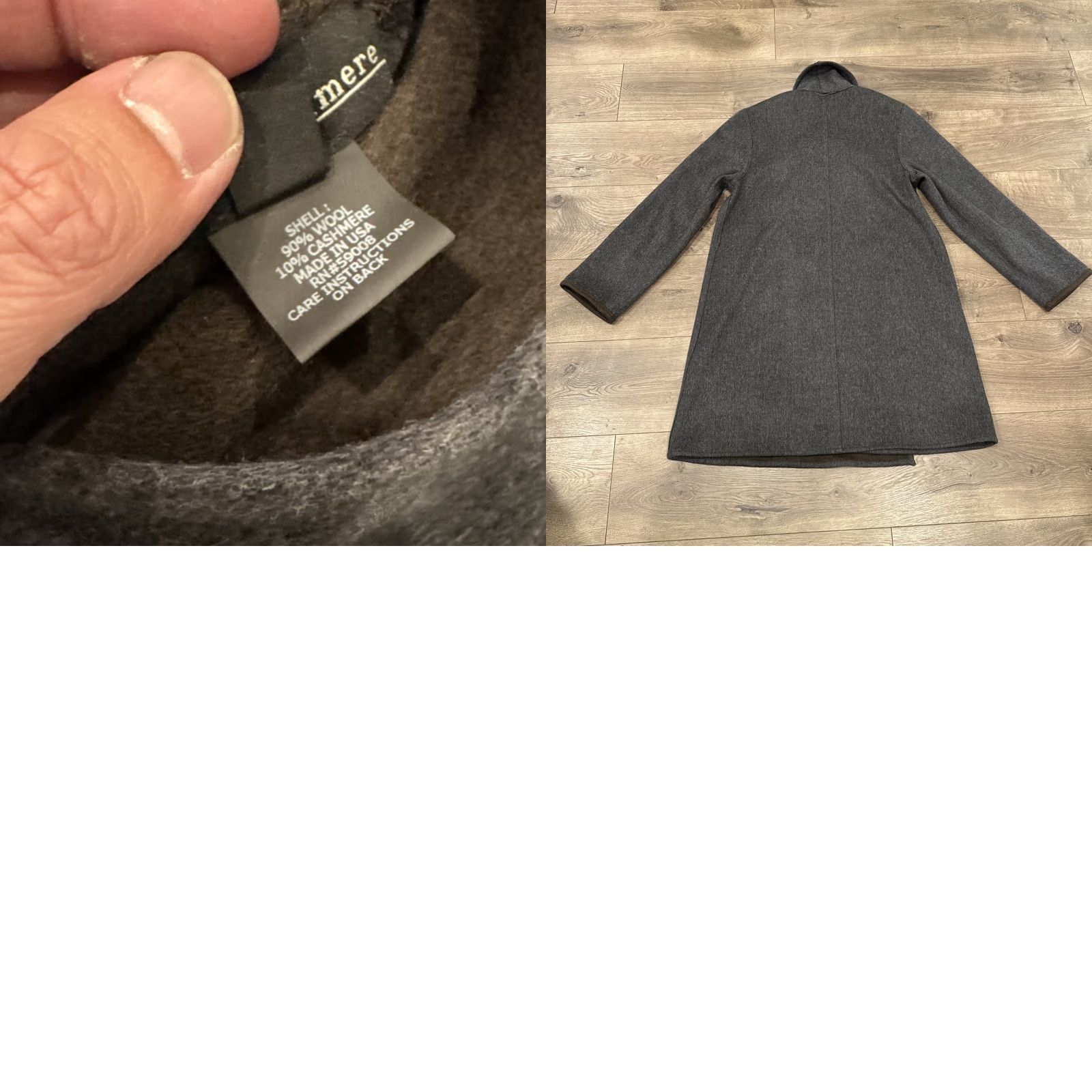 Vintage SofiaCashmere Coat Wool & Cashmere Medium Charcoal And Brown Belted Open Front Pea Coat Womens Slim Mid-Length Size M / US 6-8 / IT 42-44 - 8 Thumbnail