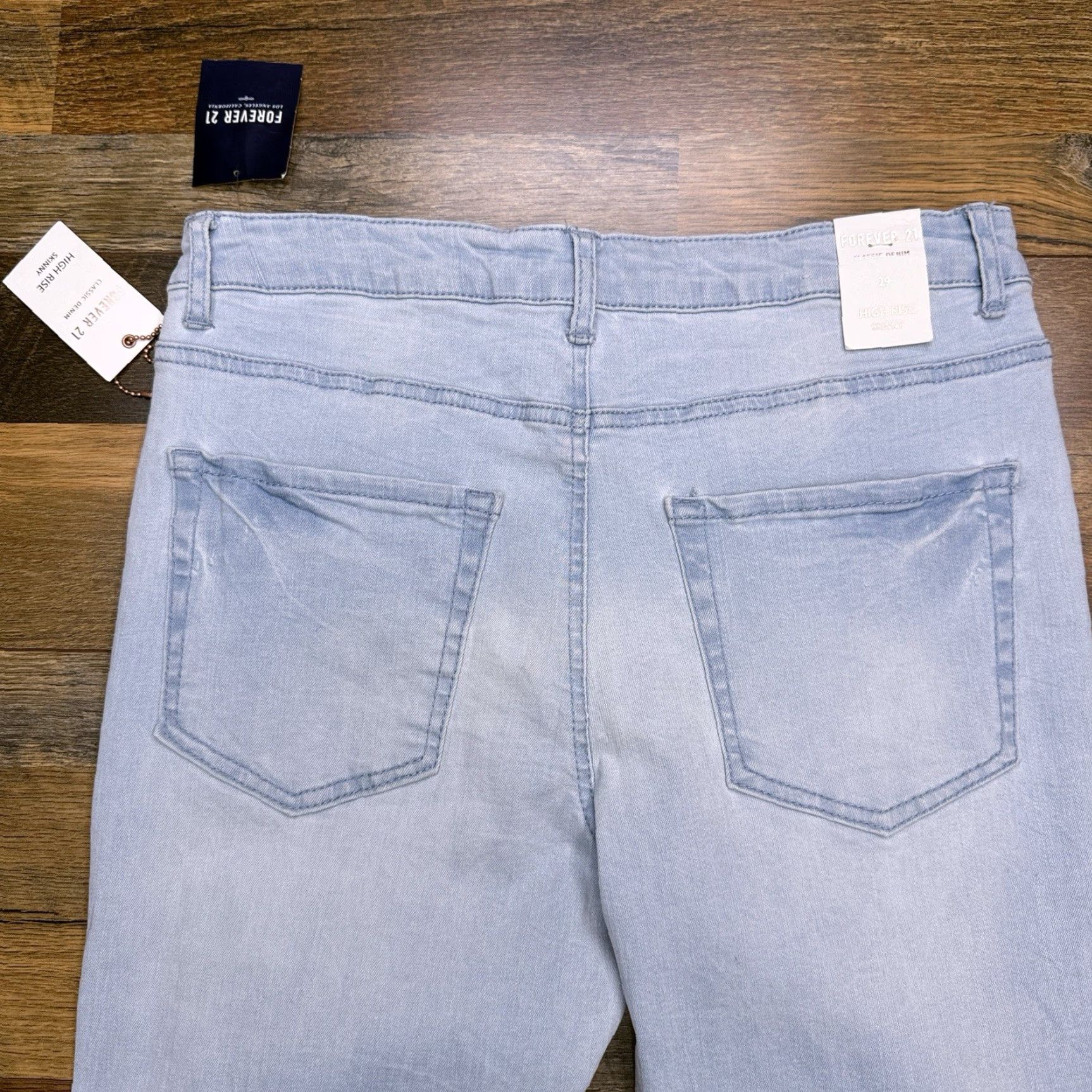 Forever 21 Forever 21 High Rise Skinny Jeans Womens 29 Light Blue Stretch Denim 5-Pocket Zipper Button Winter Summer Spring Fall Size 29" - 7 Thumbnail
