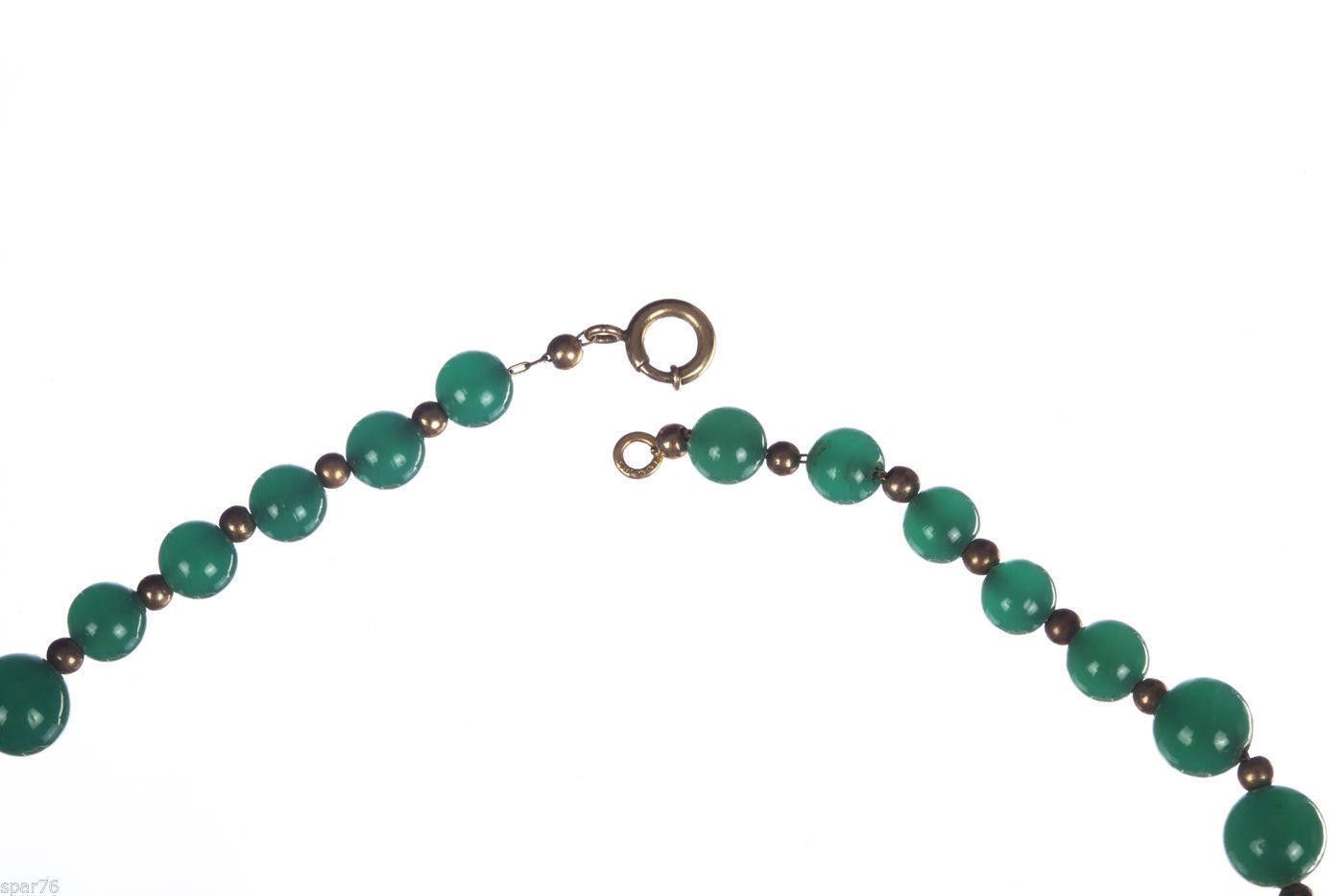 Designer Art Deco Graduated Green Chrysoprase Gold Filled Necklace Size ONE SIZE - 5 Thumbnail