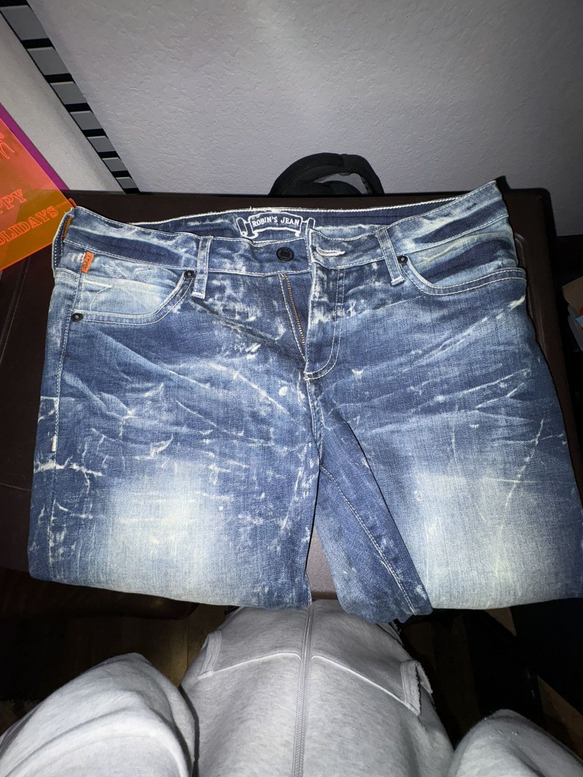 Robins Jeans RARE ACID WASHED BLUE ROBINS JEAN WITH BLACK CRYSTALS Size US 30 / EU 46 - 9 Thumbnail