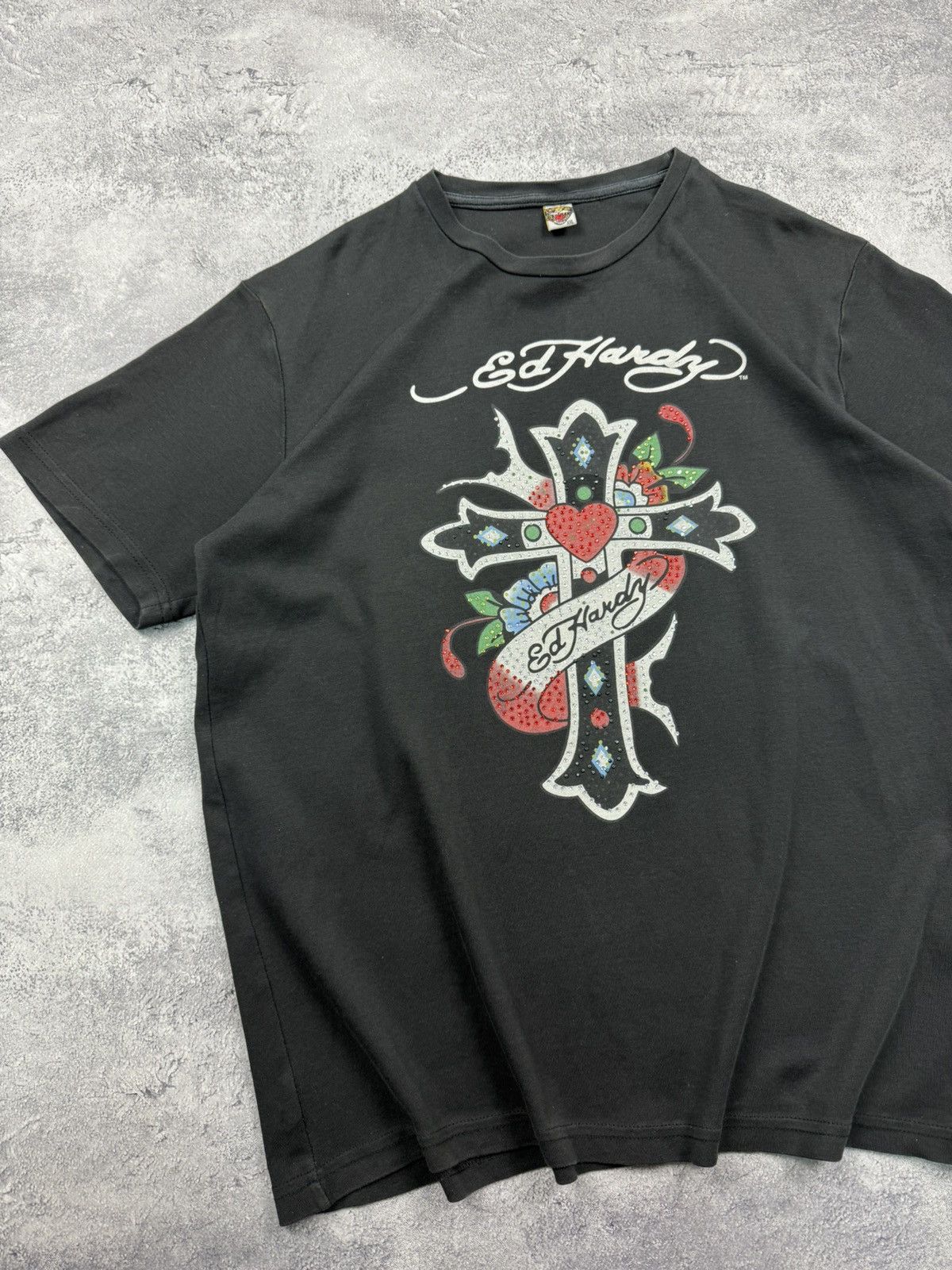 Ed Hardy Vintage Y2K Ed Hardy By Christian Audigier T-Shirt Cross Tee Size US XL / EU 56 / 4 - 6 Thumbnail