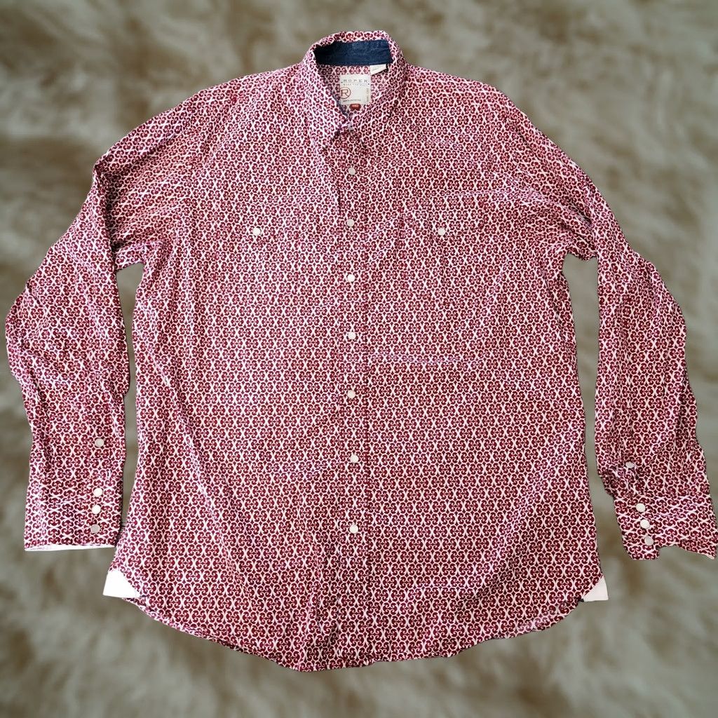 Roper Roper The West Pearl Snap Western Shirt AOP Mens 2XL Red Paisley Cowboy Shirt Size US XXL / EU 58 / 5 - 1 Thumbnail