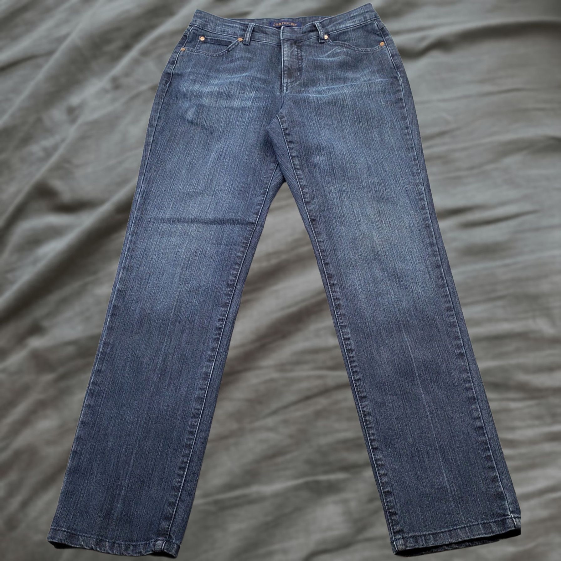 Denime Jeanstar Jeans Womens 8 Blue Denim Straight Stretch Comfort 5-Pocket Vintage No Boho Whiskered Size 30" / US 8 / IT 44 - 1 Thumbnail