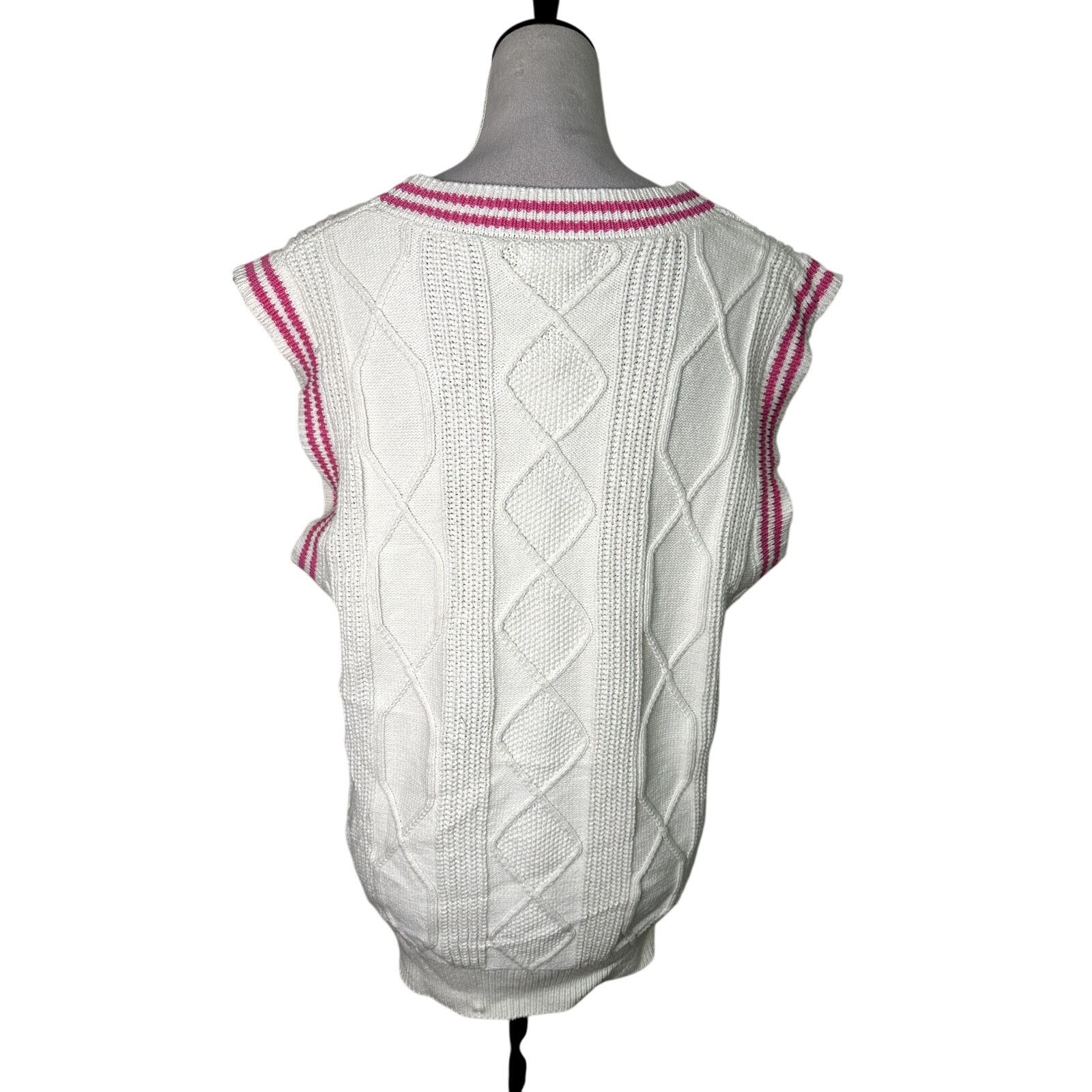 BP. BP Cable Knit Sweater Vest V-Neckline Pink Cream W XS NWT Size XS / US 0-2 / IT 36-38 - 6 Thumbnail