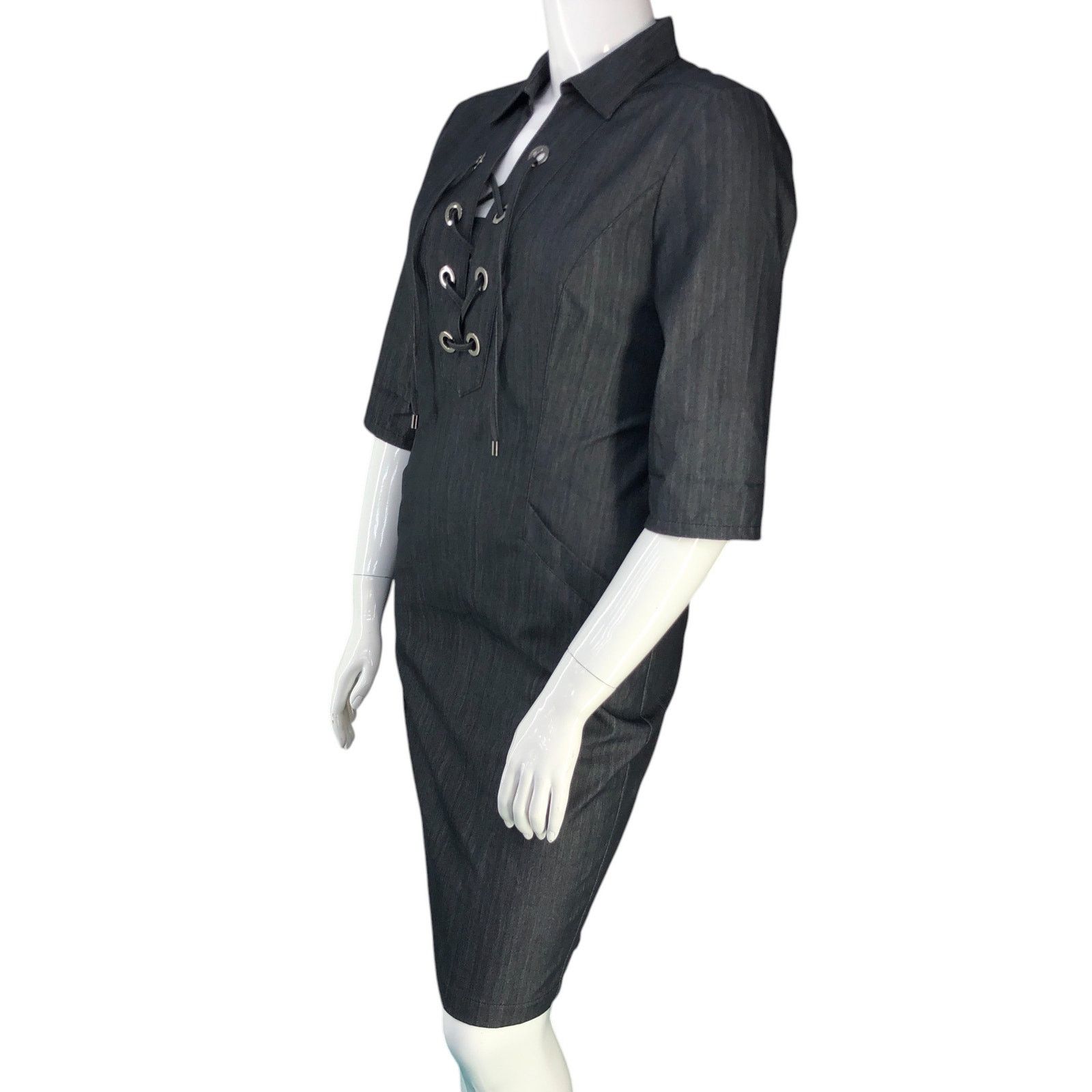 Lafayette 148 Lafayette 148 Size 8 Dress Nissa Lace Up Short Sleeve Grey Size M / US 6-8 / IT 42-44 - 4 Thumbnail