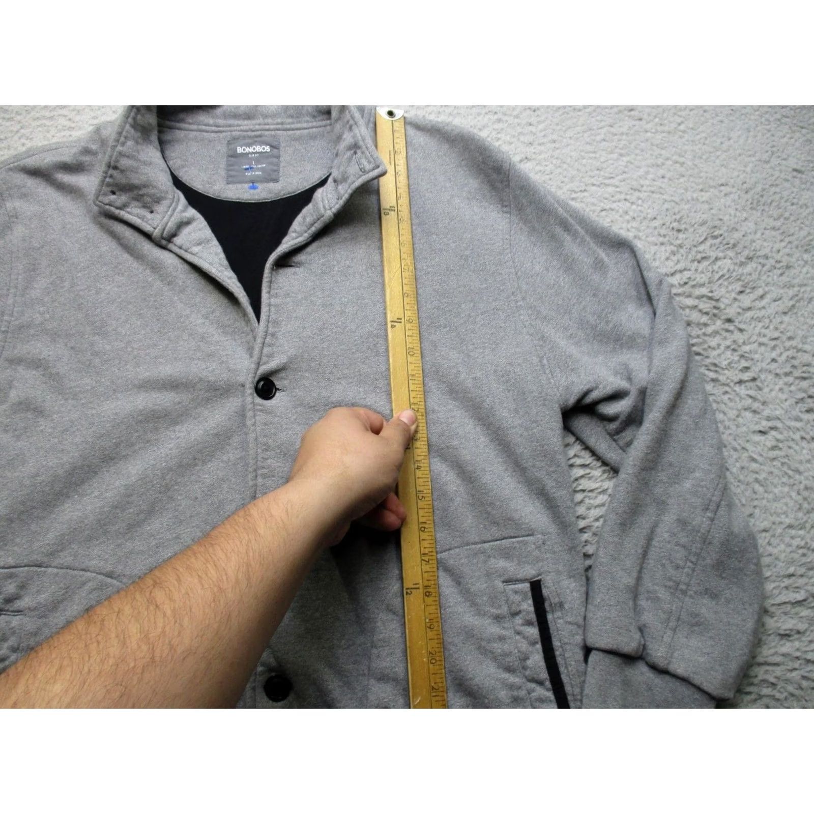 Bonobos Bonobos Jacket Mens L Gray Fleece Bomber Stand Collar Button Zip Pockets Slim Casual Travel Size US L / EU 52-54 / 3 - 4 Thumbnail