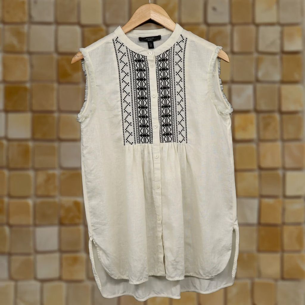 Max Mara Max Mara Weekend Albany Embroidered Fringe Sleeveless Tunic Top Ivory M Tank Casual Linen Cotton Front Back Stretch Women Size M / US 6-8 / IT 42-44 - 1 Thumbnail