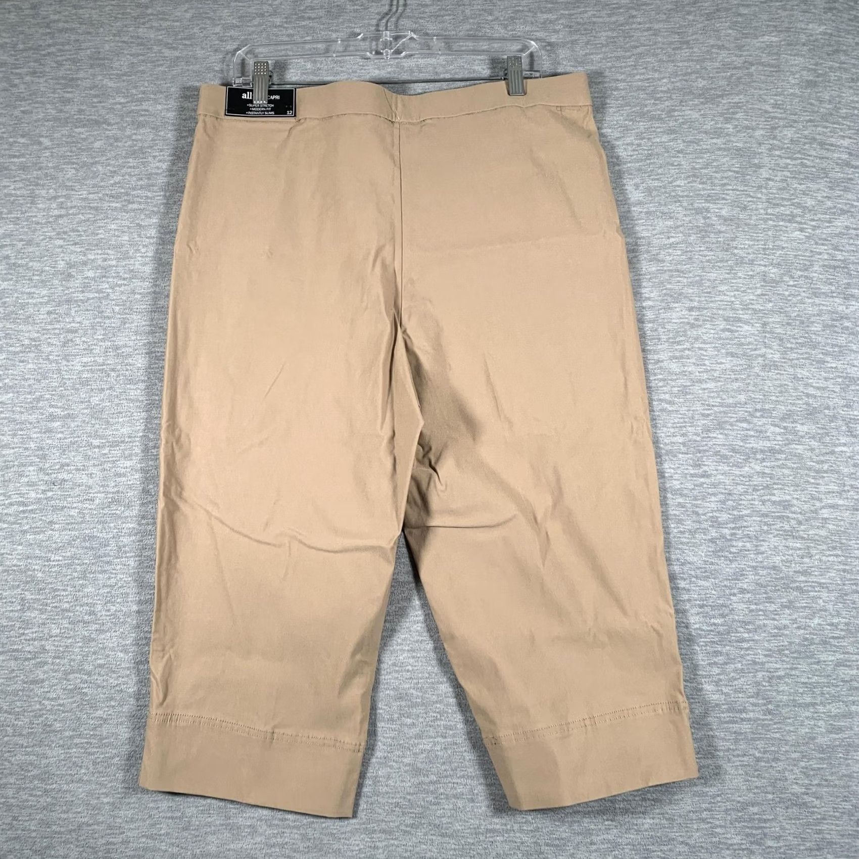 Vintage Alfred Dunner Capri Pants Womens 12 Beige Stretch Pull On Slimming Modern Fit - Casual, 21in Inseam, Solid Tan Beige, Rayon Nylon Spandex Size 34" / US 12 / IT 48 - 5 Thumbnail