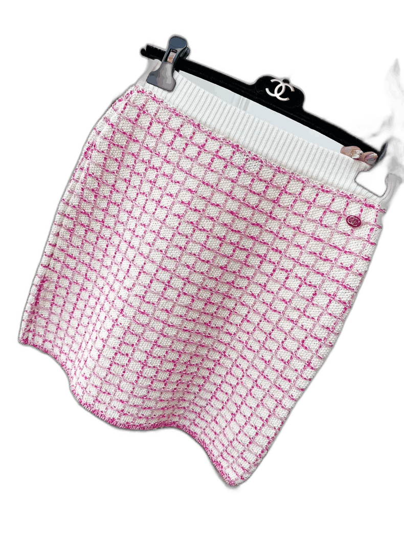 Chanel Chanel White Pink Plaid Knit Skirt Size 34" / US 12 / IT 48 - 1 Thumbnail