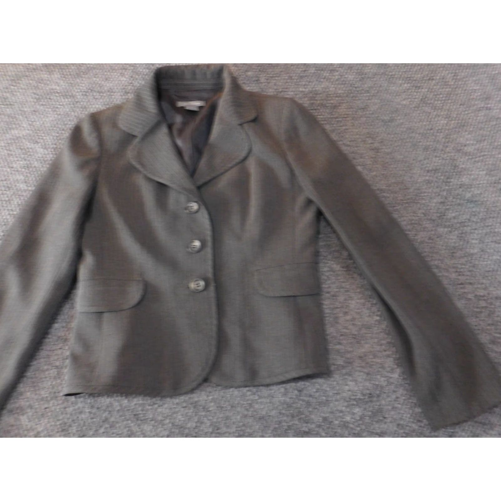 Ann Taylor Ann Taylor Loft Blazer Shirt Women Size 2 Gray Striped Three-Button Knit Stretch Casual Fall Spring Jacket Coat Mid-Length Women’s Mens? Size XS / US 0-2 / IT 36-38 - 3 Thumbnail