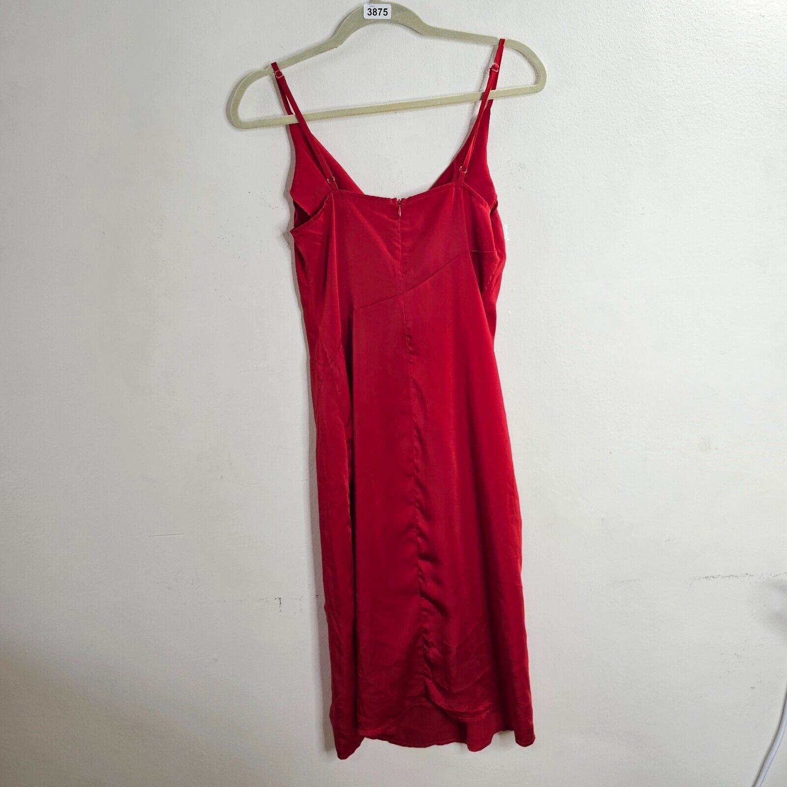 Other D&M Red Spaghetti Strap Drape Front Slit Zip Satin Dress S Size S / US 4 / IT 40 - 3 Thumbnail