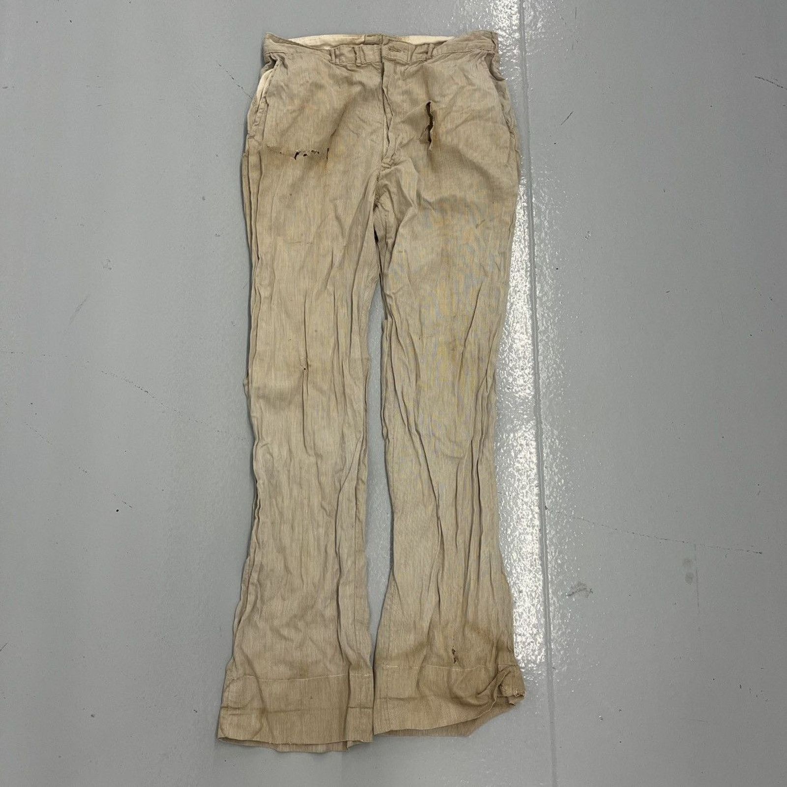 Other Vintage 50s Tom Long Tan Striped Cotton Trousers 29x32 Size US 29 - 1 Thumbnail