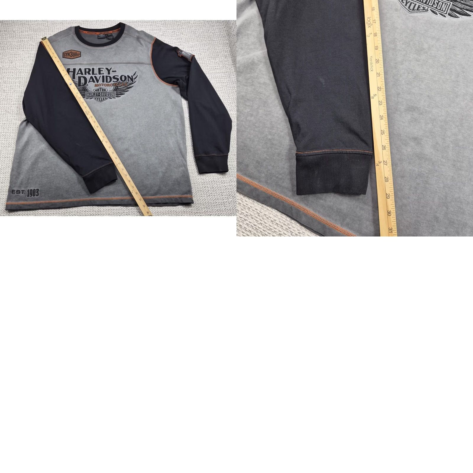 Harley Davidson Harley-Davidson Shirt Mens 2XL Long Sleeve Graphic Tee Embroidered #1 BIker Gray Cotton Knit Crew Neck Logo Patch Back Graphic Size US XXL / EU 58 / 5 - 9 Thumbnail