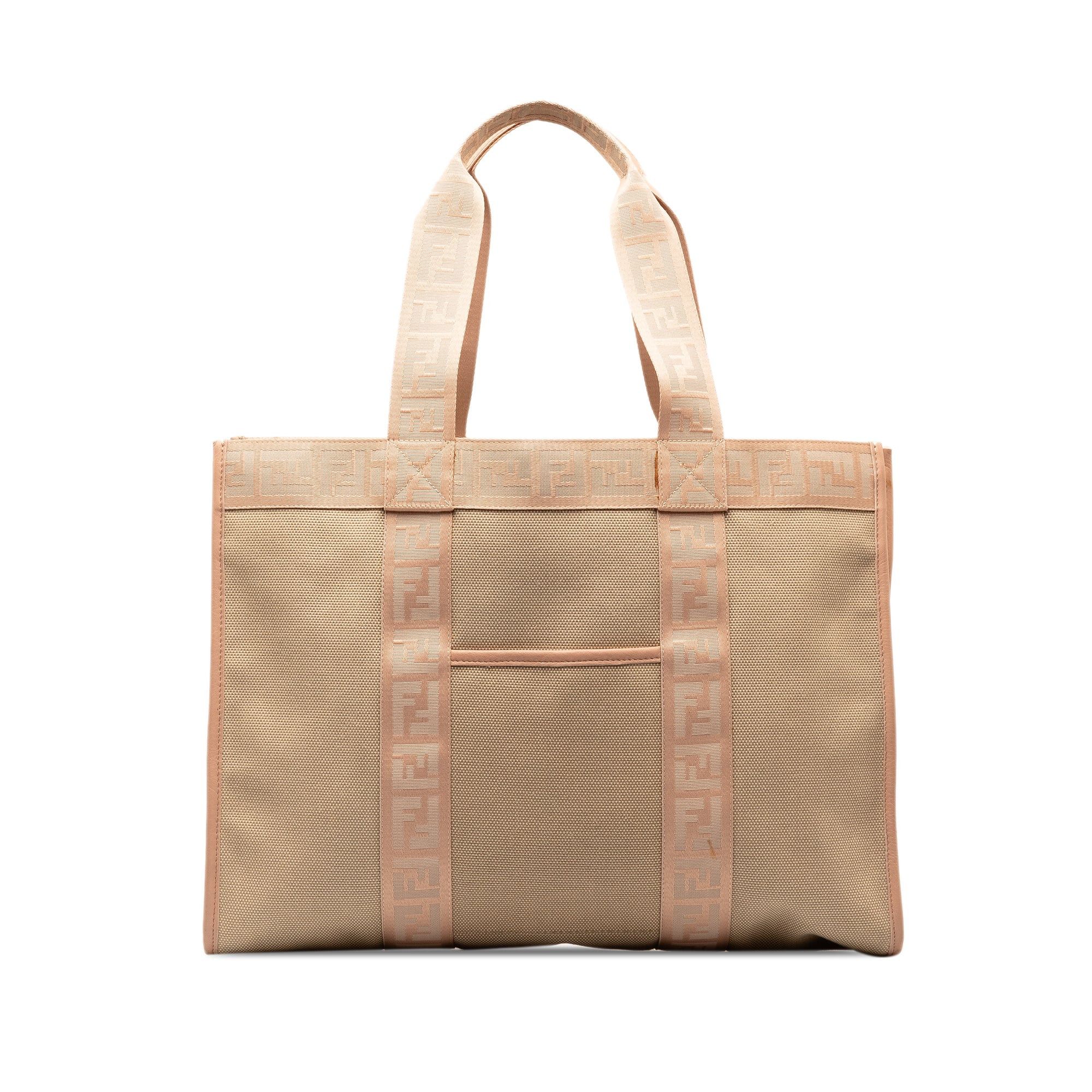 image of Fendi Zucca-Trimmed Canvas Tote Tote Bag in Brown, Women's