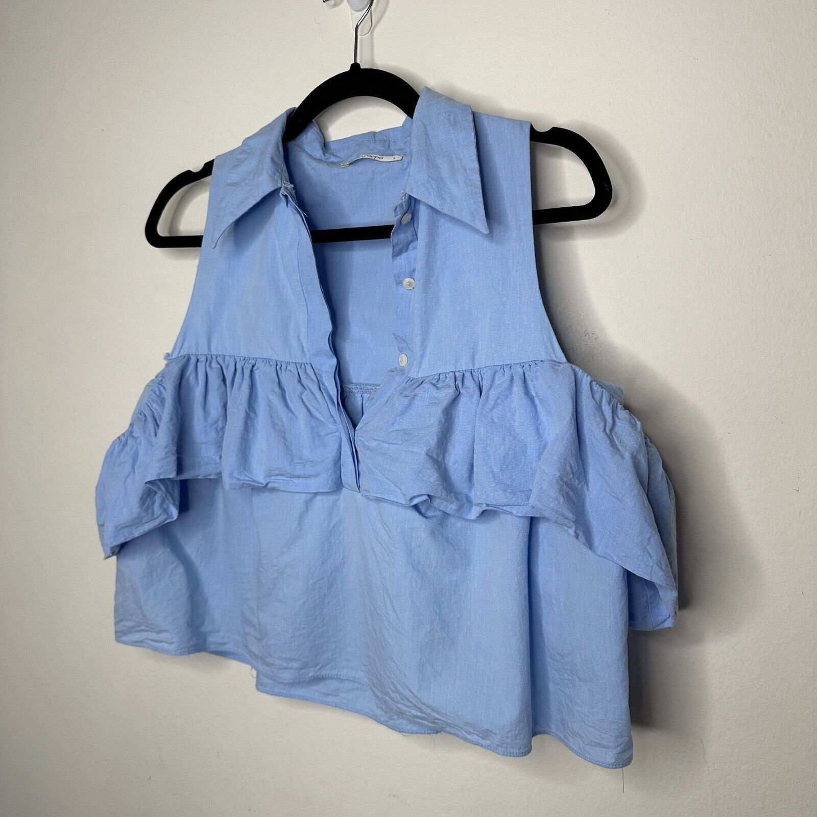 Other Denim Blue Ruffled Cold Shoulder Half Button Flowy Blouse S Size S / US 4 / IT 40 - 3 Thumbnail