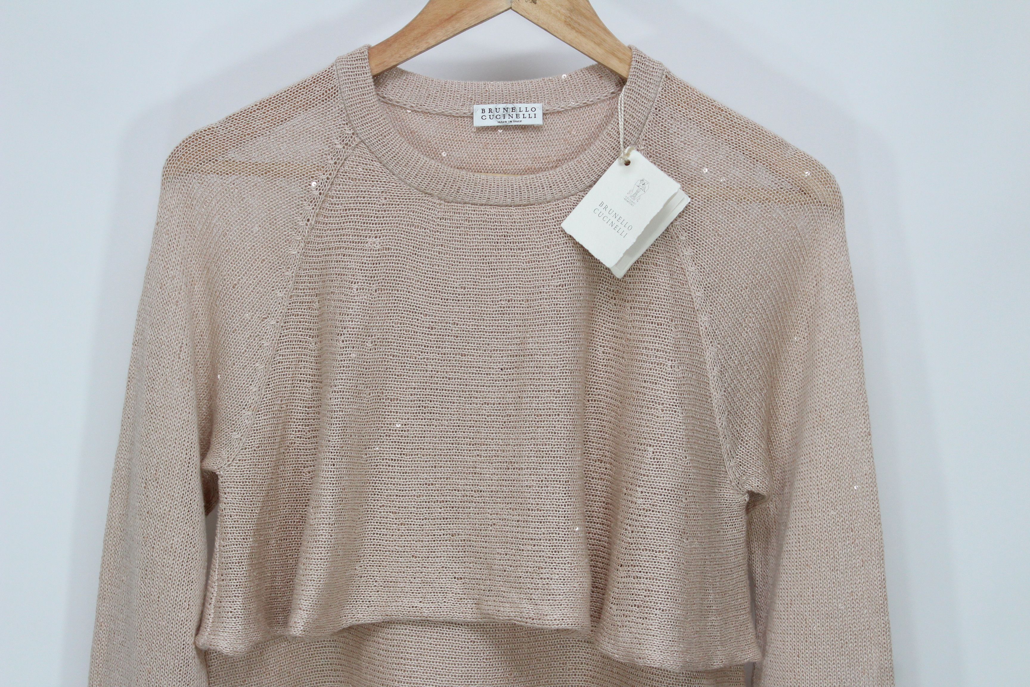 Brunello Cucinelli Brunello Cucinelli Beige Sequinned Knit Layered Sweater Sz S Size S / US 4 / IT 40 - 4 Thumbnail
