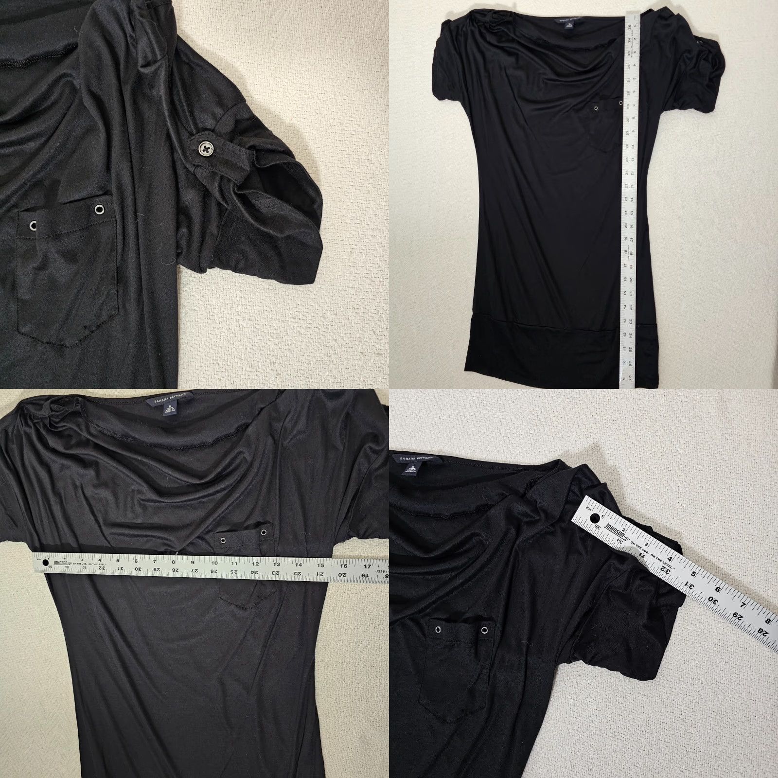 Banana Republic Banana Republic Blouse Womens M Black Draped Cowl Neck Short Sleeve Stretch Pocket Size M / US 6-8 / IT 42-44 - 8 Thumbnail