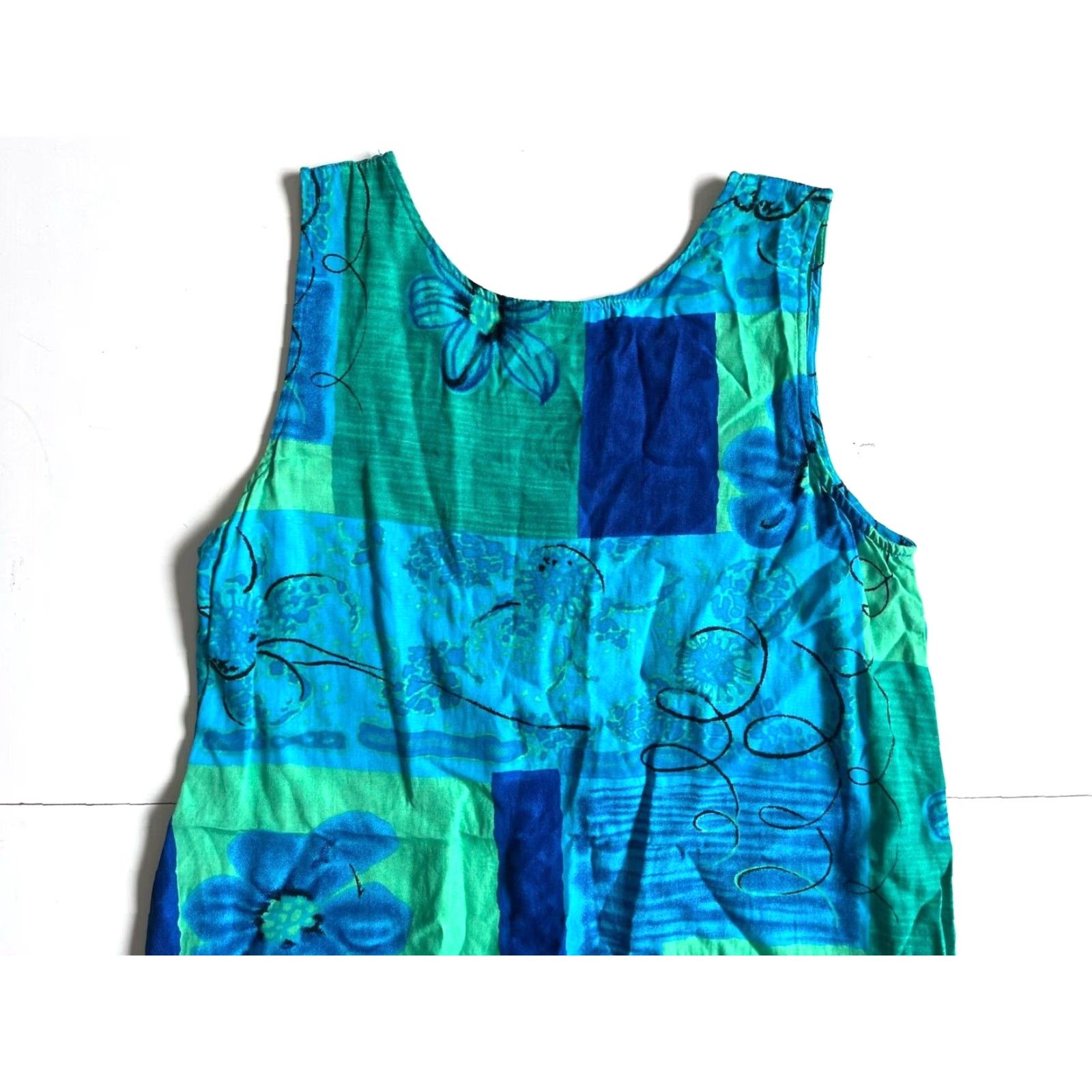 Vintage VINTAGE Key Lime Pie Rayon Blue Green Floral Beaded Tank Sun Dress Medium Size M / US 6-8 / IT 42-44 - 4 Thumbnail