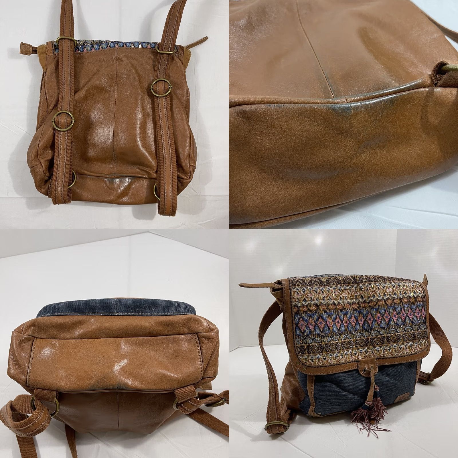 The Sak The Sak Ventura Convertible Bohemian Style Denim Leather Crossbody Backpack Size ONE SIZE - 9 Thumbnail
