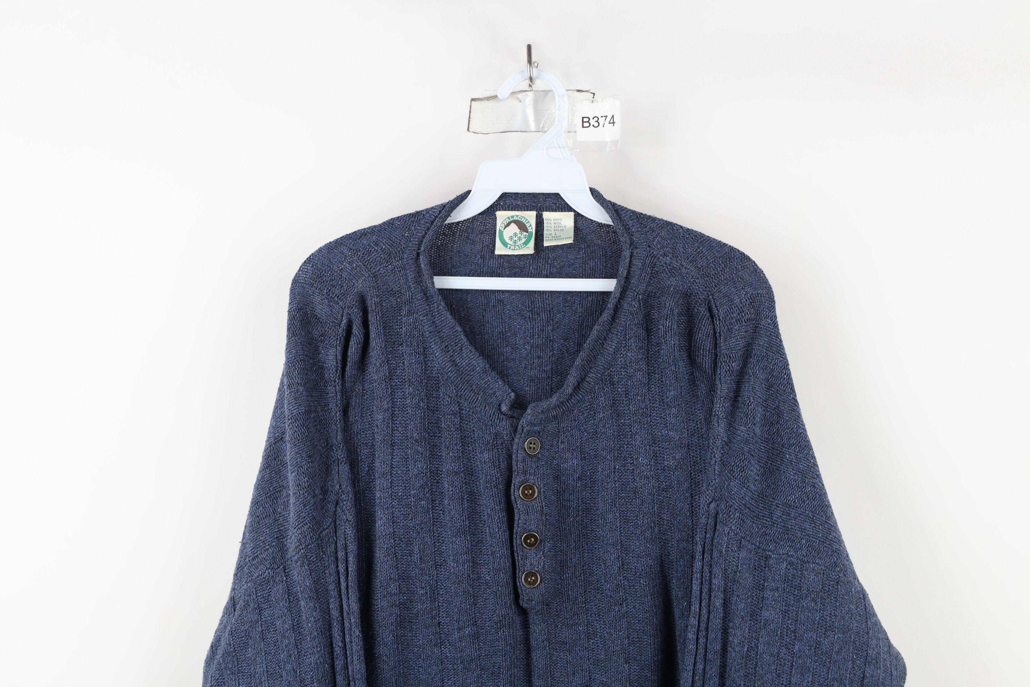 Vintage Vintage 90s Streetwear Ribbed Marled Knit Henley Sweater Size US L / EU 52-54 / 3 - 2 Thumbnail