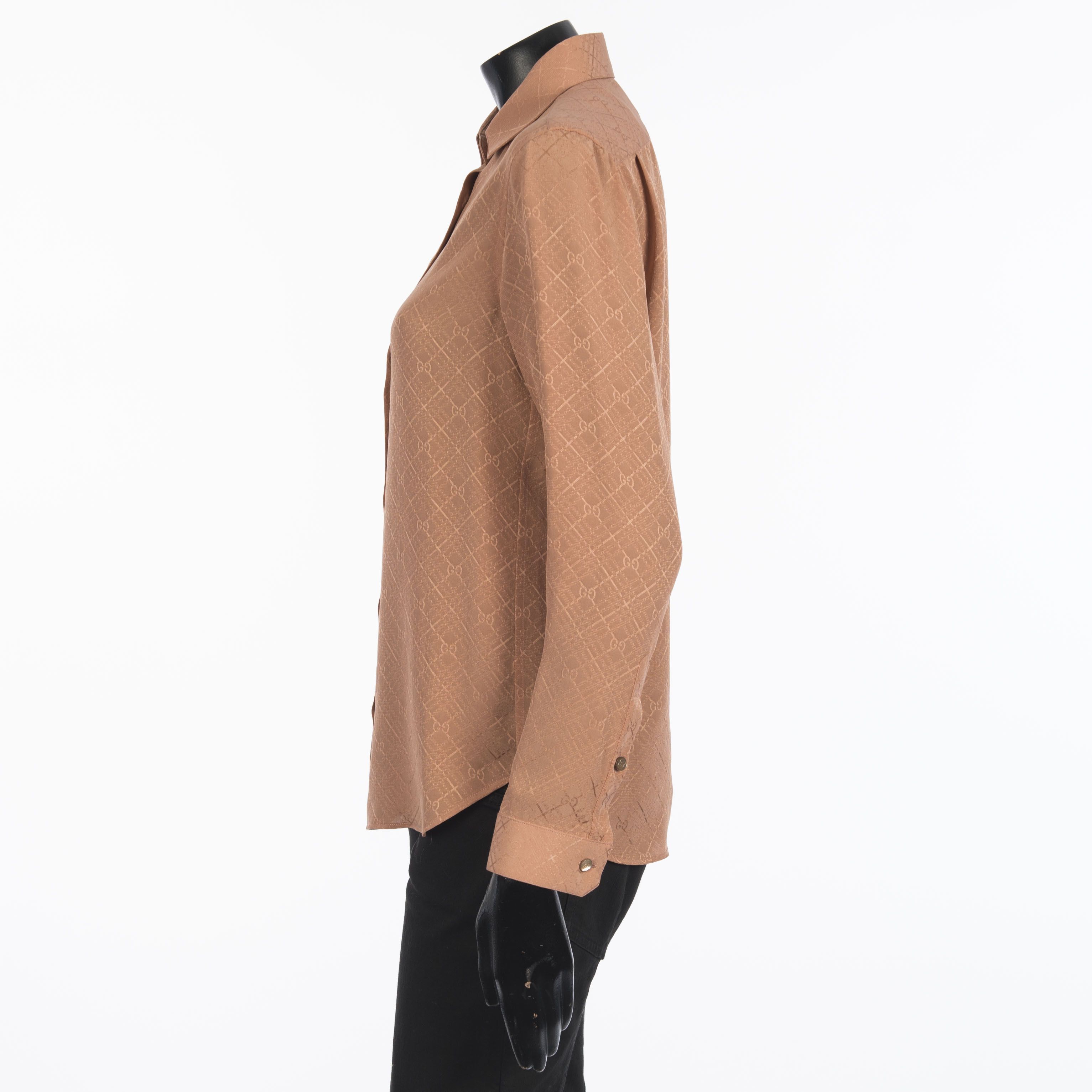 Gucci Pink Women's Check GG Silk Crêpe Shirt Size M / US 6-8 / IT 42-44 - 3 Thumbnail