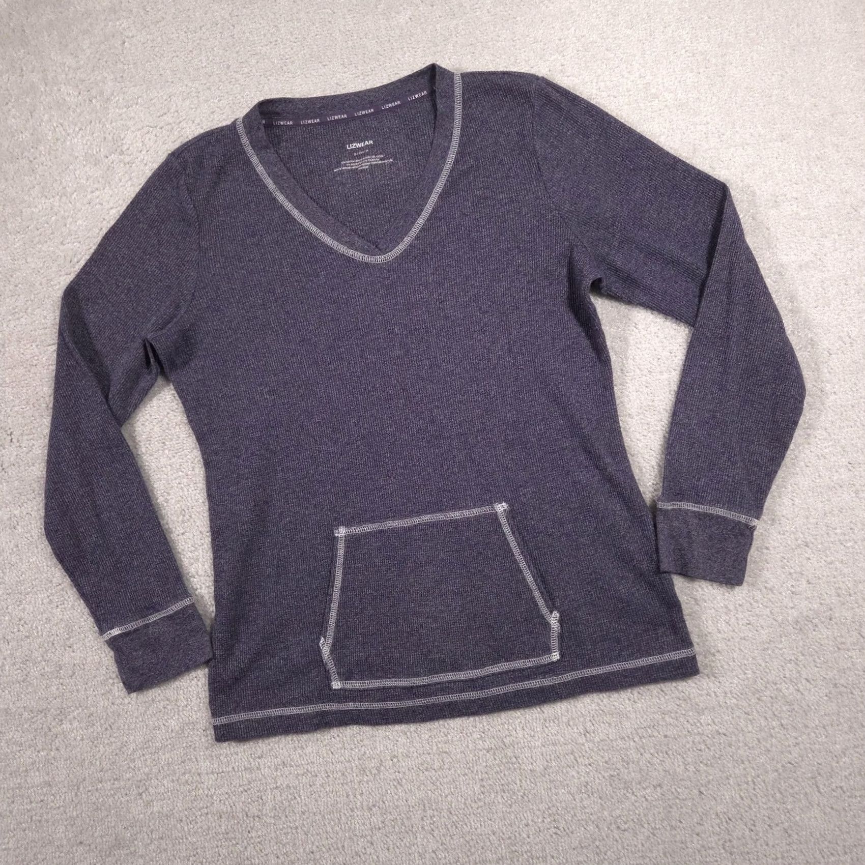 Liz Claiborne Liz Claiborne Lizwear Shirt Womens Small Gray Thermal V Neck Long Sleeve Size S / US 4 / IT 40 - 3 Thumbnail