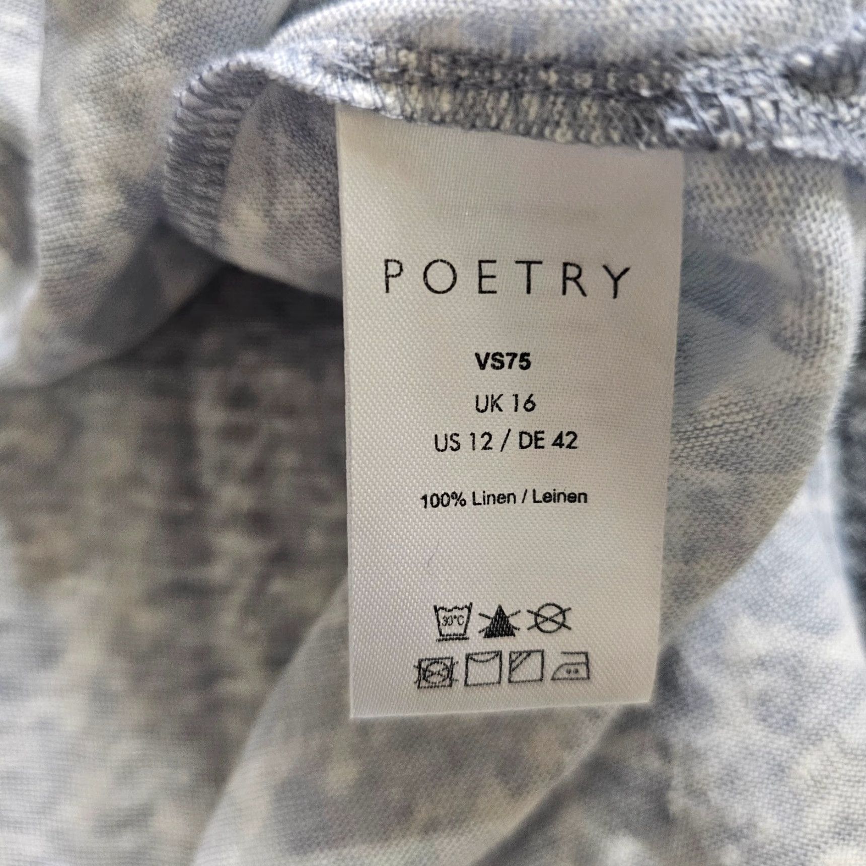 Vintage Poetry Top Tunic Womens 12 Gray White Linen V Neck 3/4 Sleeve Boxy Career Casual Shirt Size XL / US 12-14 / IT 48-50 - 7 Thumbnail