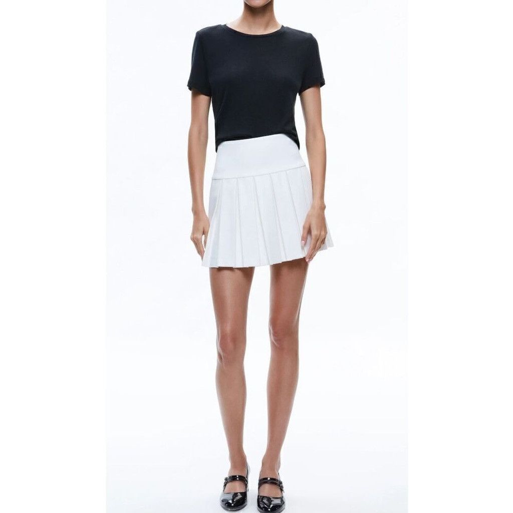 Alice + Olivia ALICE AND OLIVIA White Pleated MINI SKIRT 12 Size 34" / US 12 / IT 48 - 3 Thumbnail