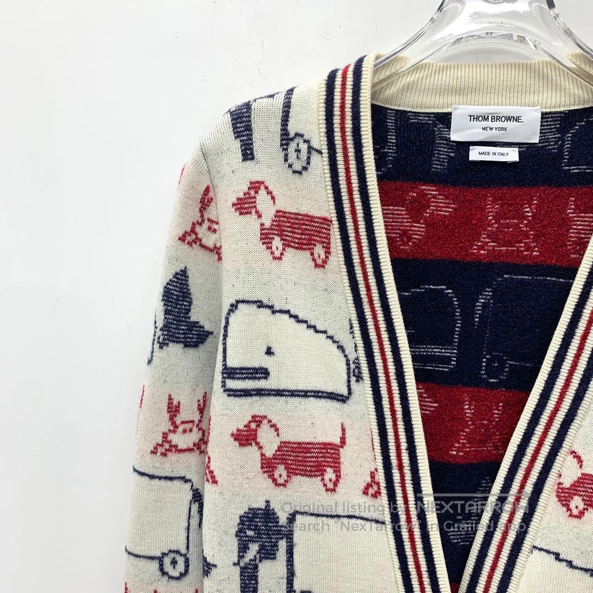 Thom Browne Thom Browne Multicolor Dog Pattern Inlaid Wool V-neck Sing Size US S / EU 44-46 / 1 - 3 Thumbnail