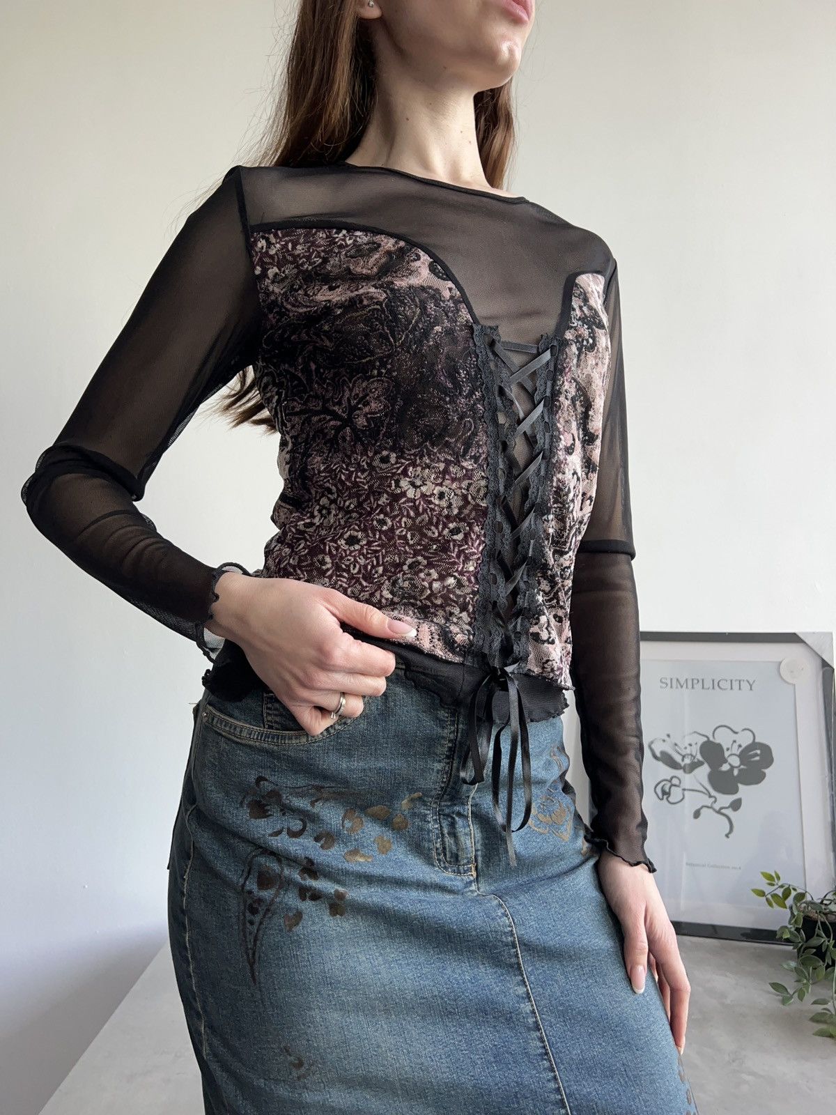 Vintage Stunning Lace long sleeve top blouse goth black y2k corset Size S / US 4 / IT 40 - 4 Thumbnail