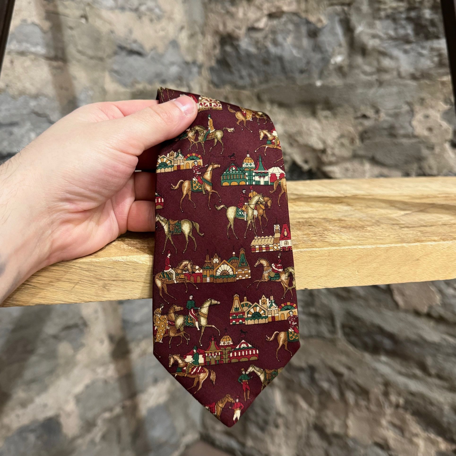 Salvatore Ferragamo Salvatore Ferragamo Burgundy Red Horseback Riding Silk Tie Size ONE SIZE - 2 Thumbnail